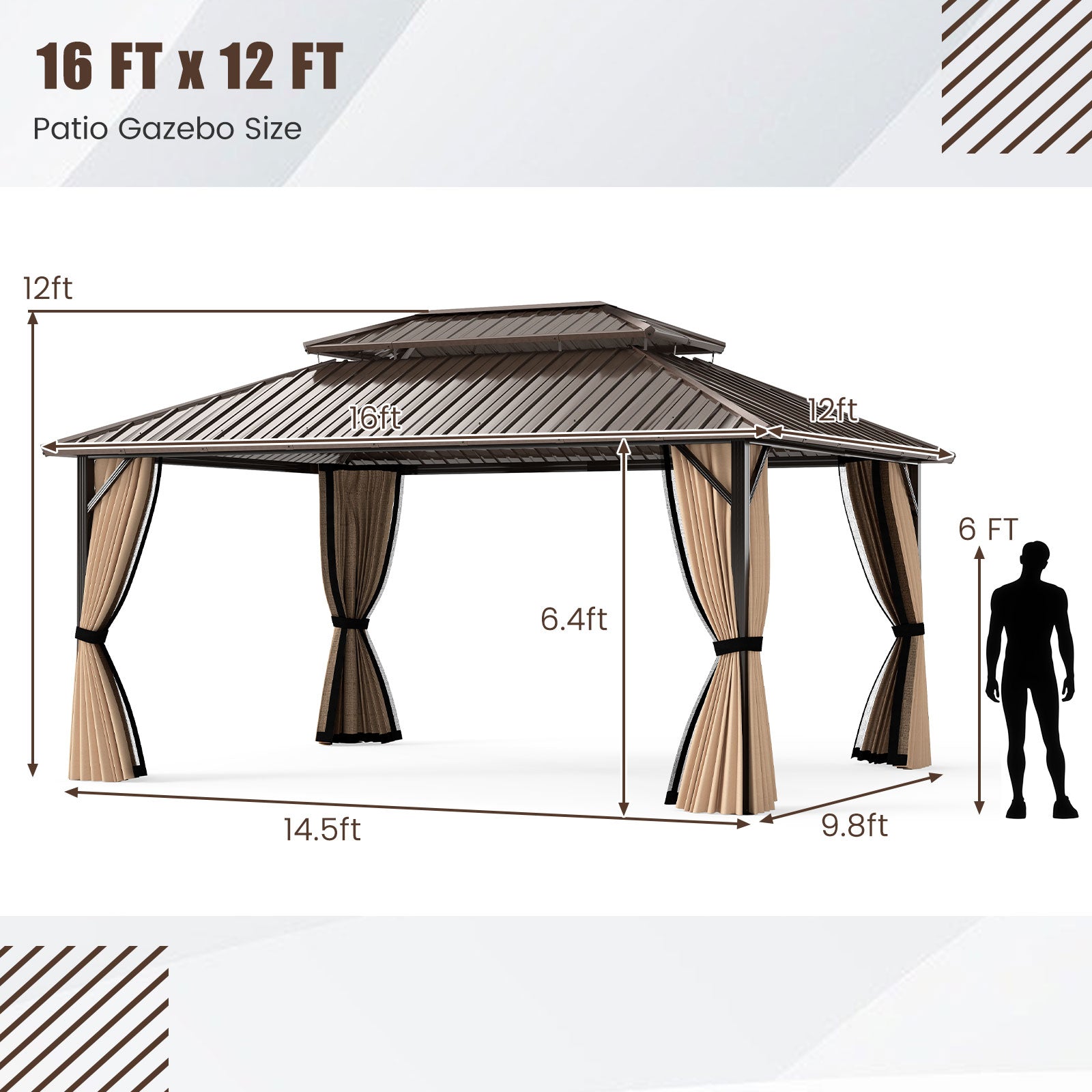 Costway 16' x 12' Hardtop Gazebo Outdoor Pergola Patio Garden Deck 296758341 New