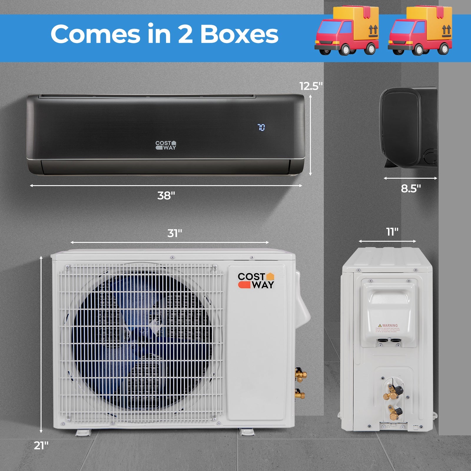 Costway 18,000 BTU 21 SEER2 Mini Split Air Conditioner & Heater 208-230V Gray 84312657 New