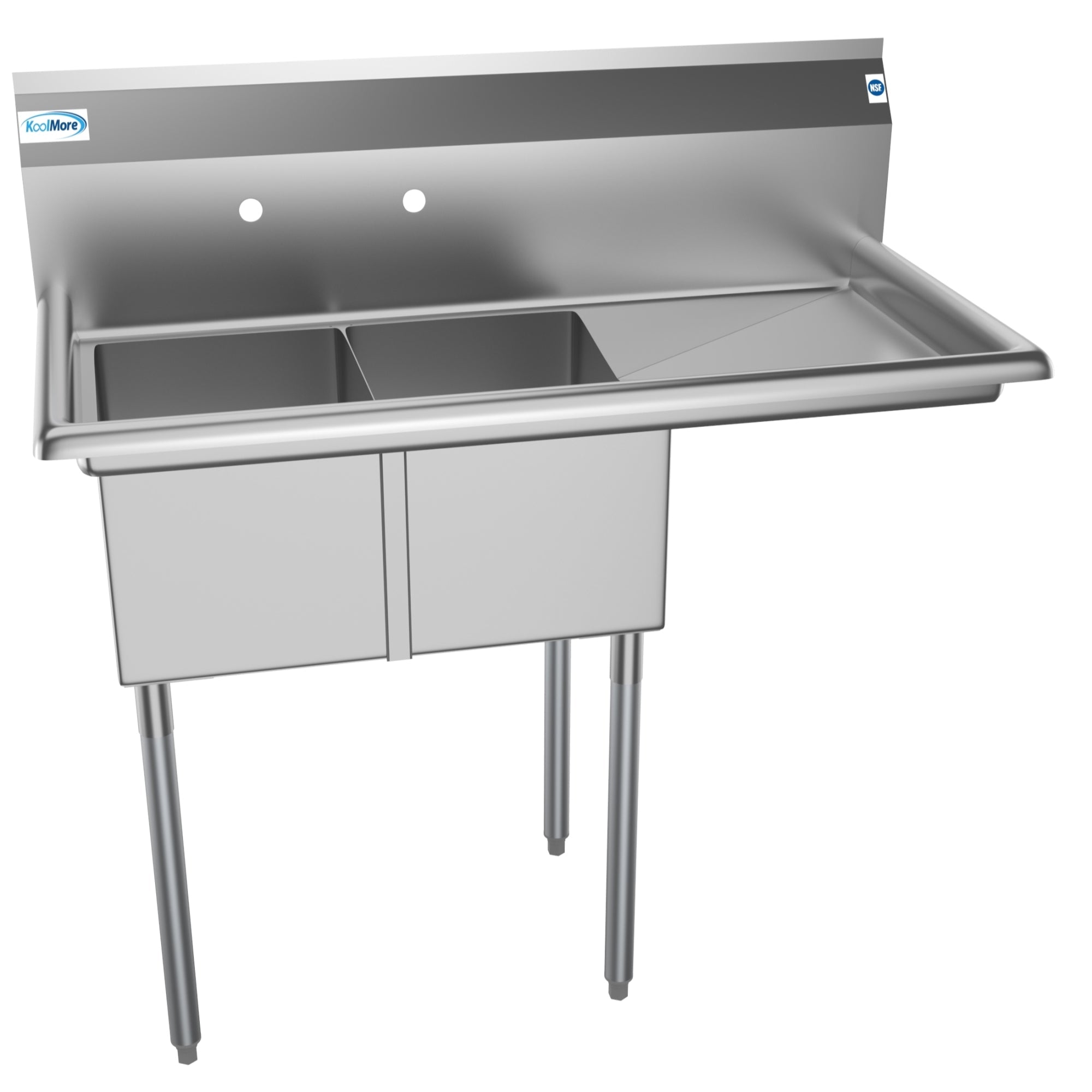 43 in. Two Compartment Stainless Steel Commercial Sink with Drainboard, Bowl Size 12"x 16"x 10"