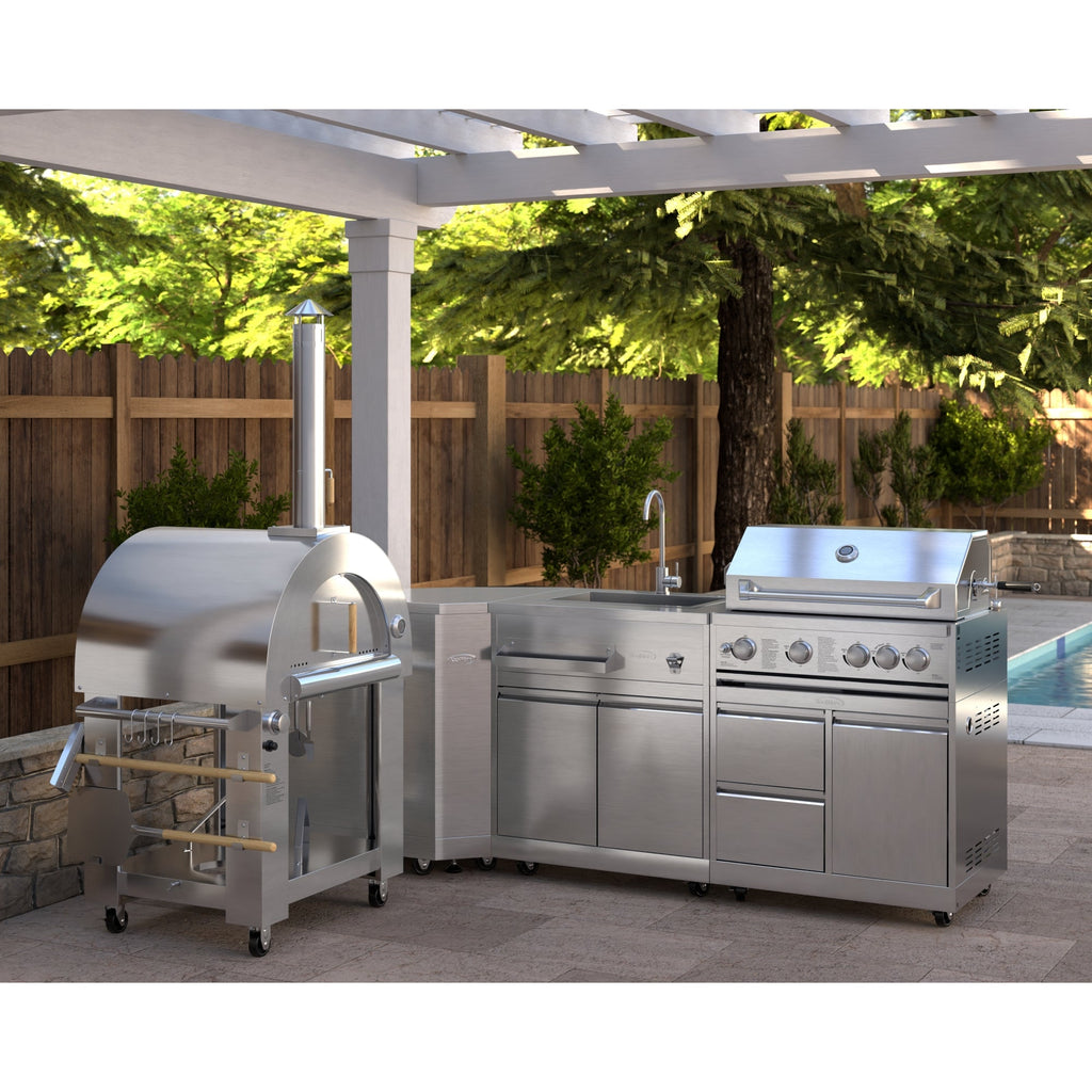 KoolMore Outdoor Kitchen Series Modular Kitchen with a Dual Fuel Pizza Oven, Corner Cabinet, Sink, 30 in. BBQ Grill and Cabinet in Stainless-Steel
