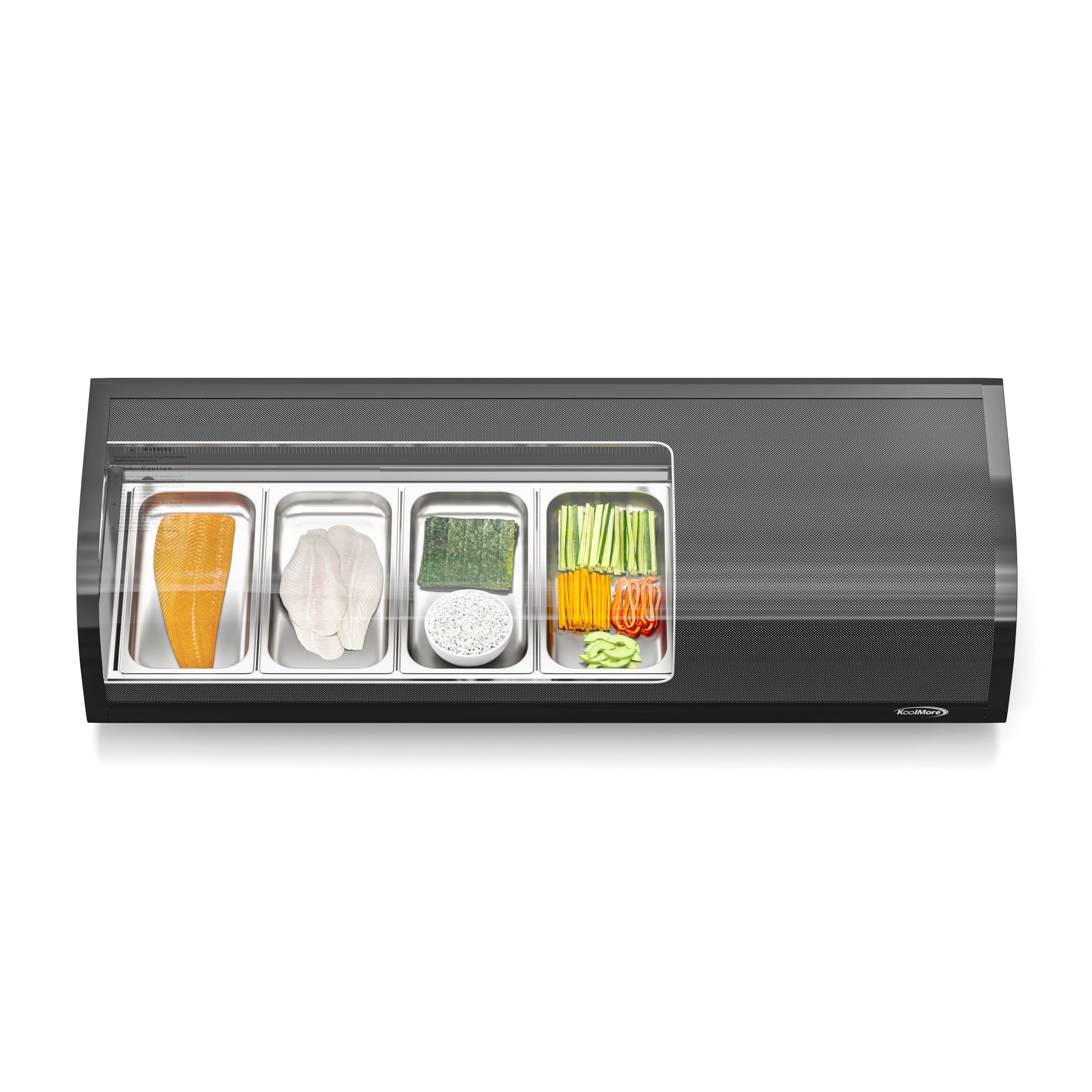 46 in. Glass Sushi Countertop Display Refrigerator with 4 Stainless Steel Trays in Black