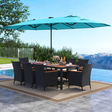Costway 11-Pc Patio Dining Set LED Umbrella Base Cushions Beige 513627894 New