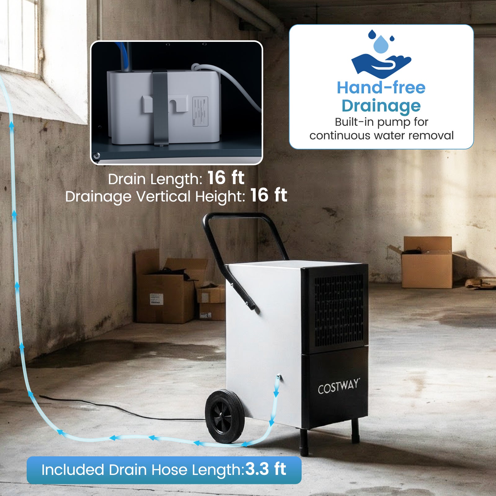 Costway 189 Pint Commercial Dehumidifier Built-in Water Pump 72124330 New