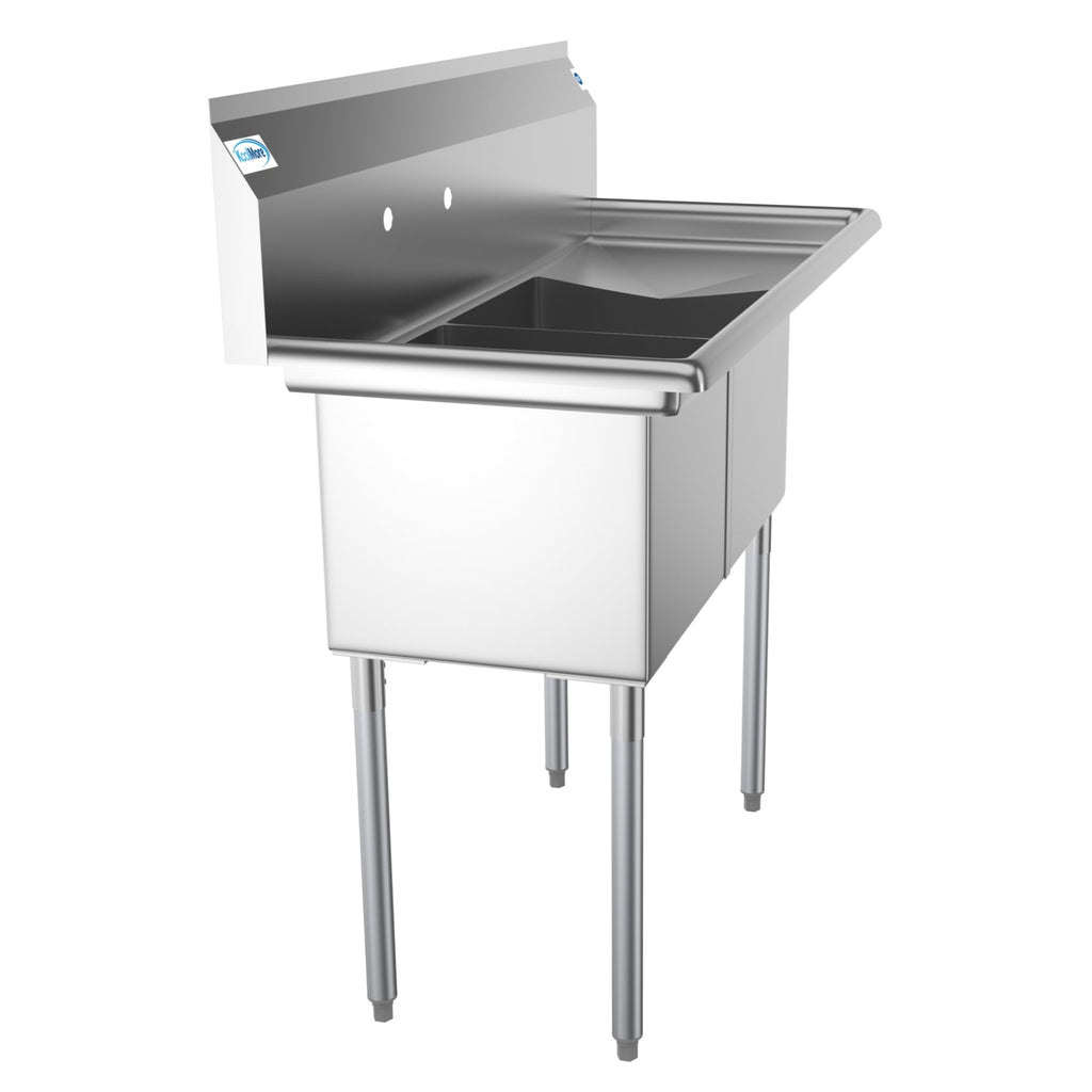 48 in. Two Compartment Stainless Steel Commercial Sink with Drainboard, Bowl Size 15"x 15"x 12"