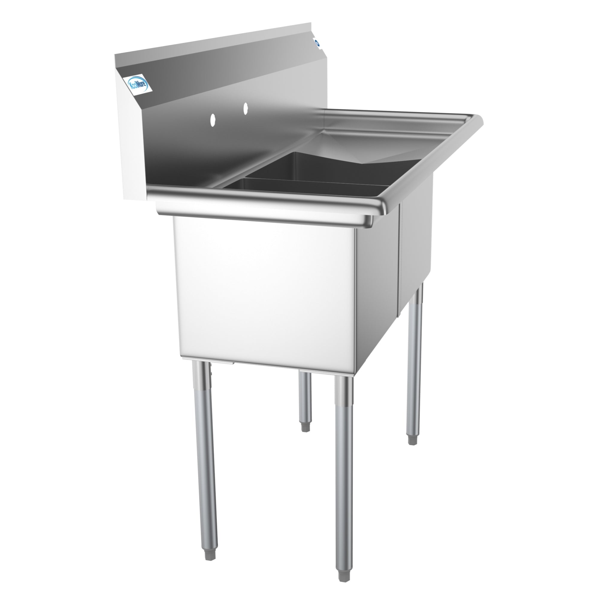 48 in. Two Compartment Stainless Steel Commercial Sink with Drainboard, Bowl Size 15"x 15"x 12"