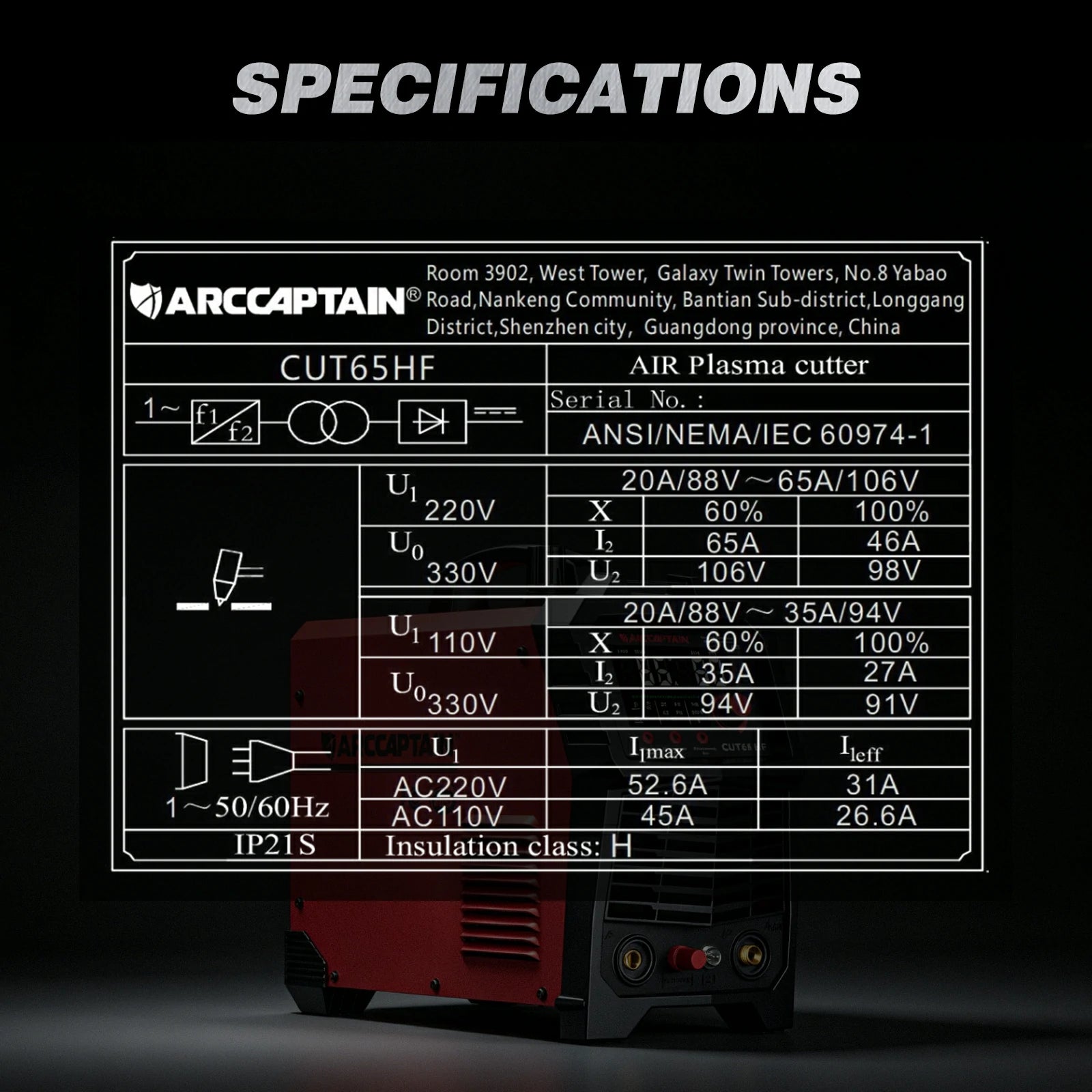 Arccaptain CUT65 HF Plasma Cutter Heavy-Duty 65A Pilot Arc 110/220V New