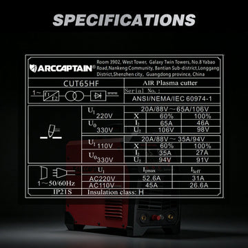 Arccaptain CUT65 HF Plasma Cutter Heavy-Duty 65A Pilot Arc 110/220V New