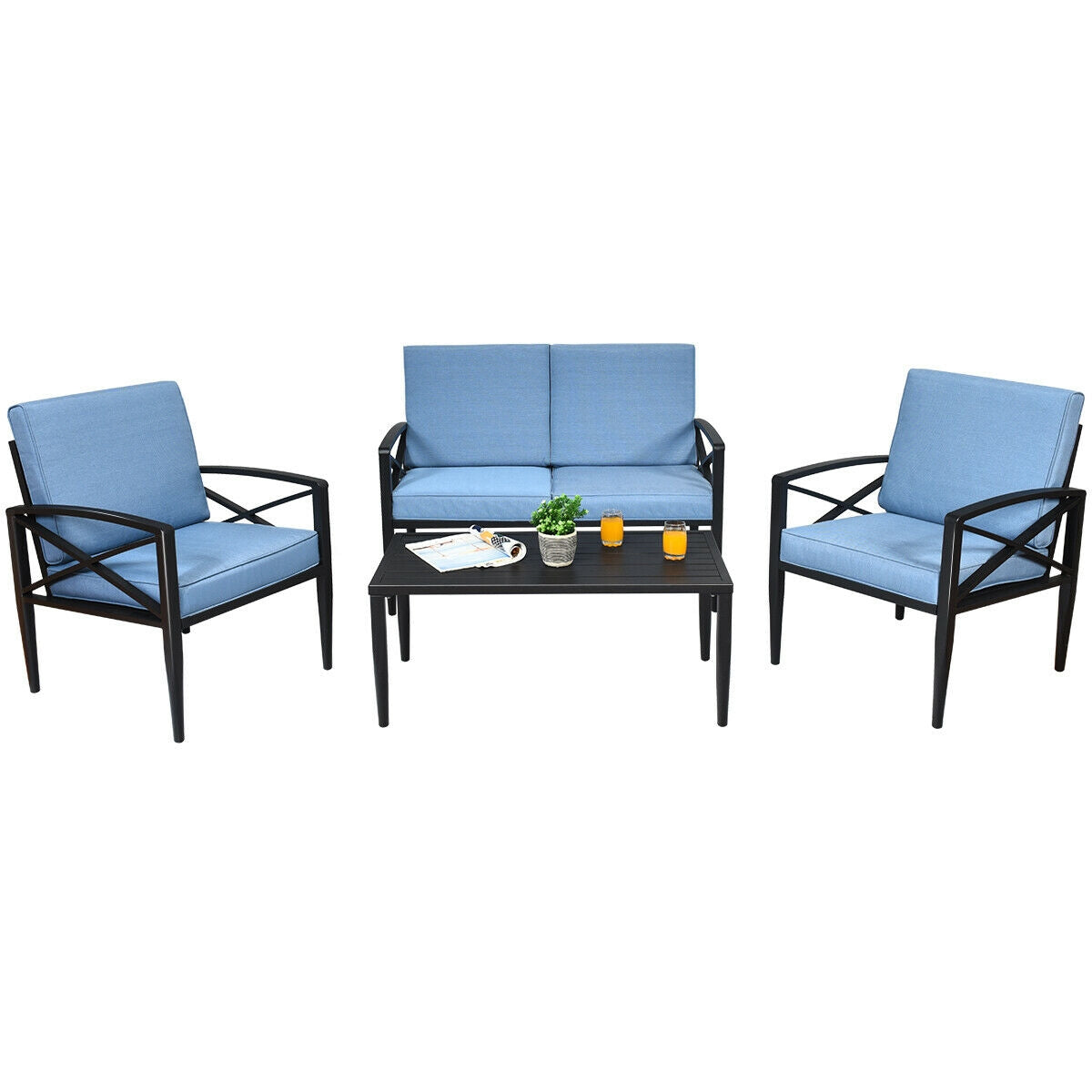 Costway 4-Pc Patio Furniture Set Aluminum Frame Cushioned Sofa 68451239 New