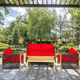 Costway 4-Piece Acacia Wood Outdoor Patio Sofa Set with Cushions 27630584 New