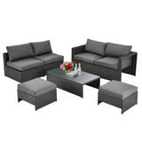 Costway 6-Piece Patio Rattan Sofa Furniture Set Glass Table Cushioned Gray 24567109 New