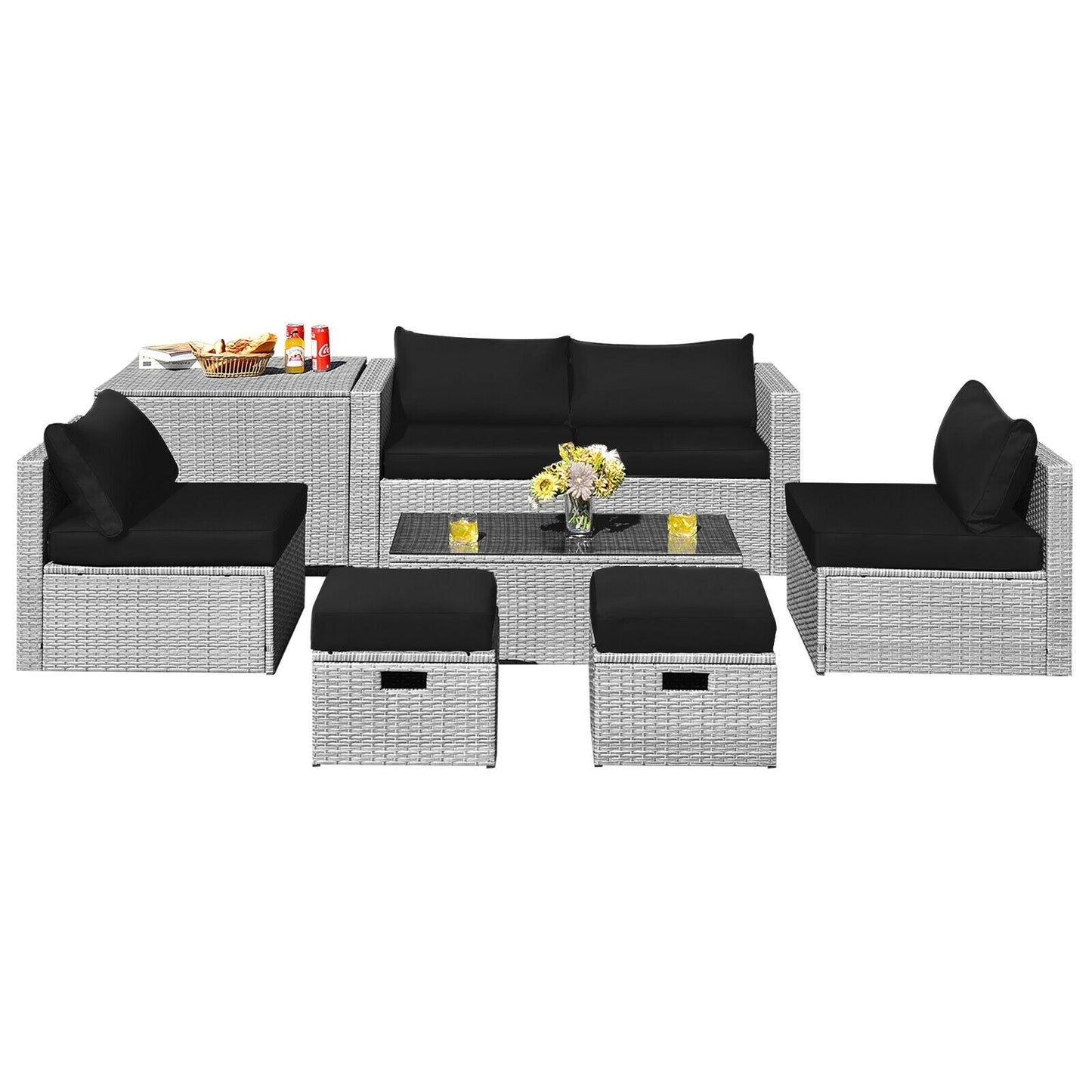 Costway 8-Piece Patio Rattan Sofa Furniture Set w/ Storage Cover Cushions 21549738 New
