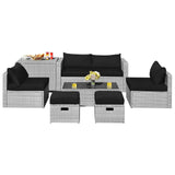 Costway 8-Piece Patio Rattan Sofa Furniture Set w/ Storage Cover Cushions 21549738 New