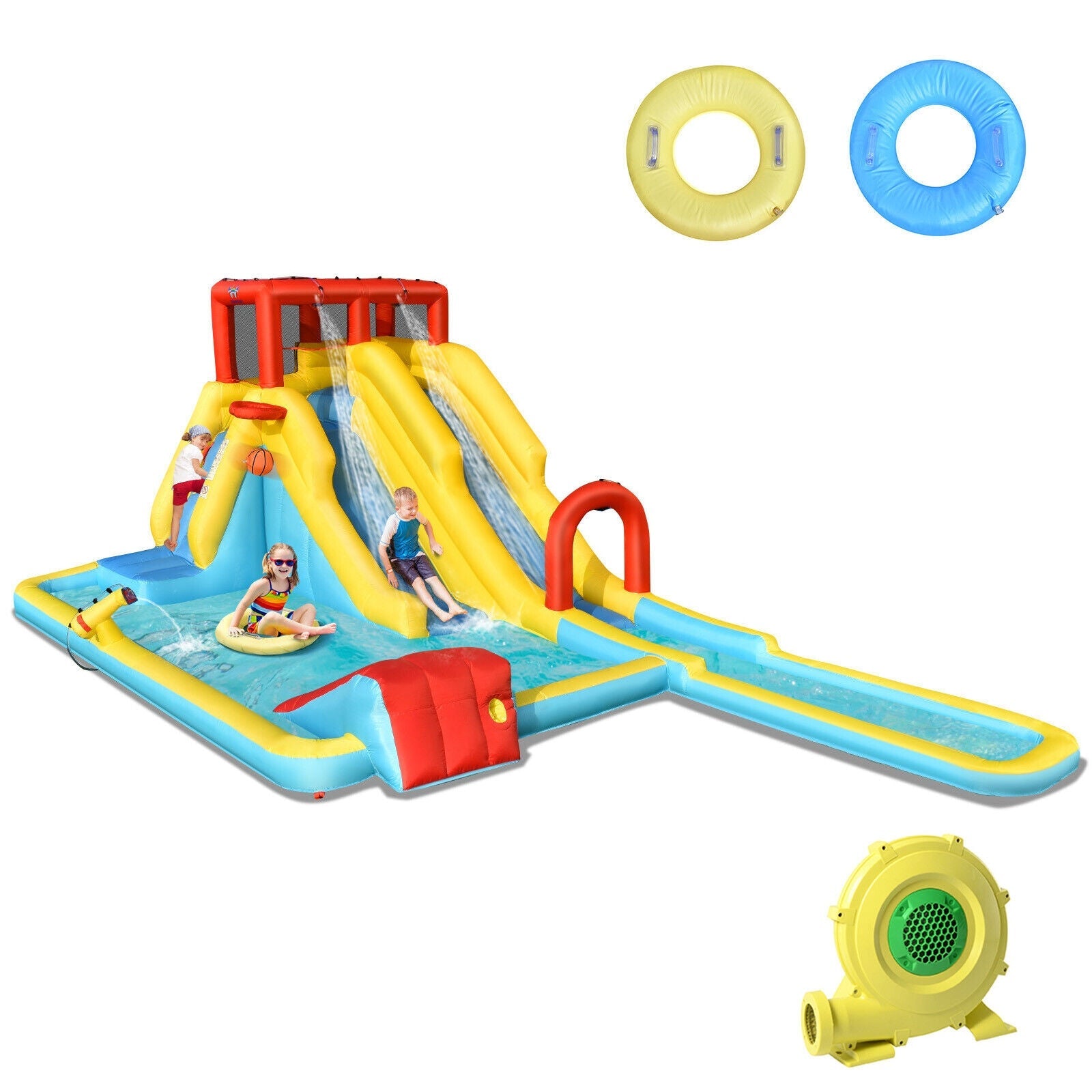Costway Inflatable Dual Slide Water Park Climbing Bouncer w/ 735W Air Blower 25048361 New