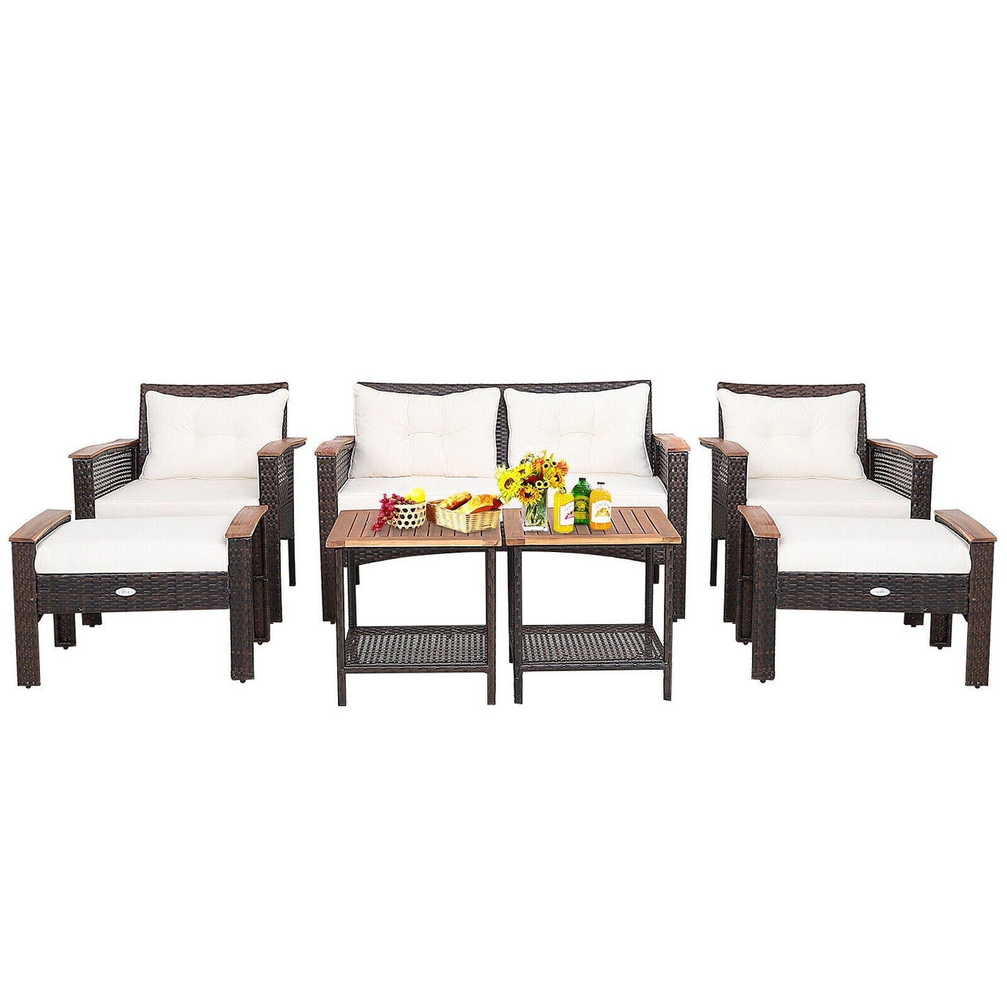Costway 7-Pc Patio Rattan Cushioned Conversation Set 02931568 New