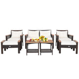 Costway 7-Pc Patio Rattan Cushioned Conversation Set 02931568 New