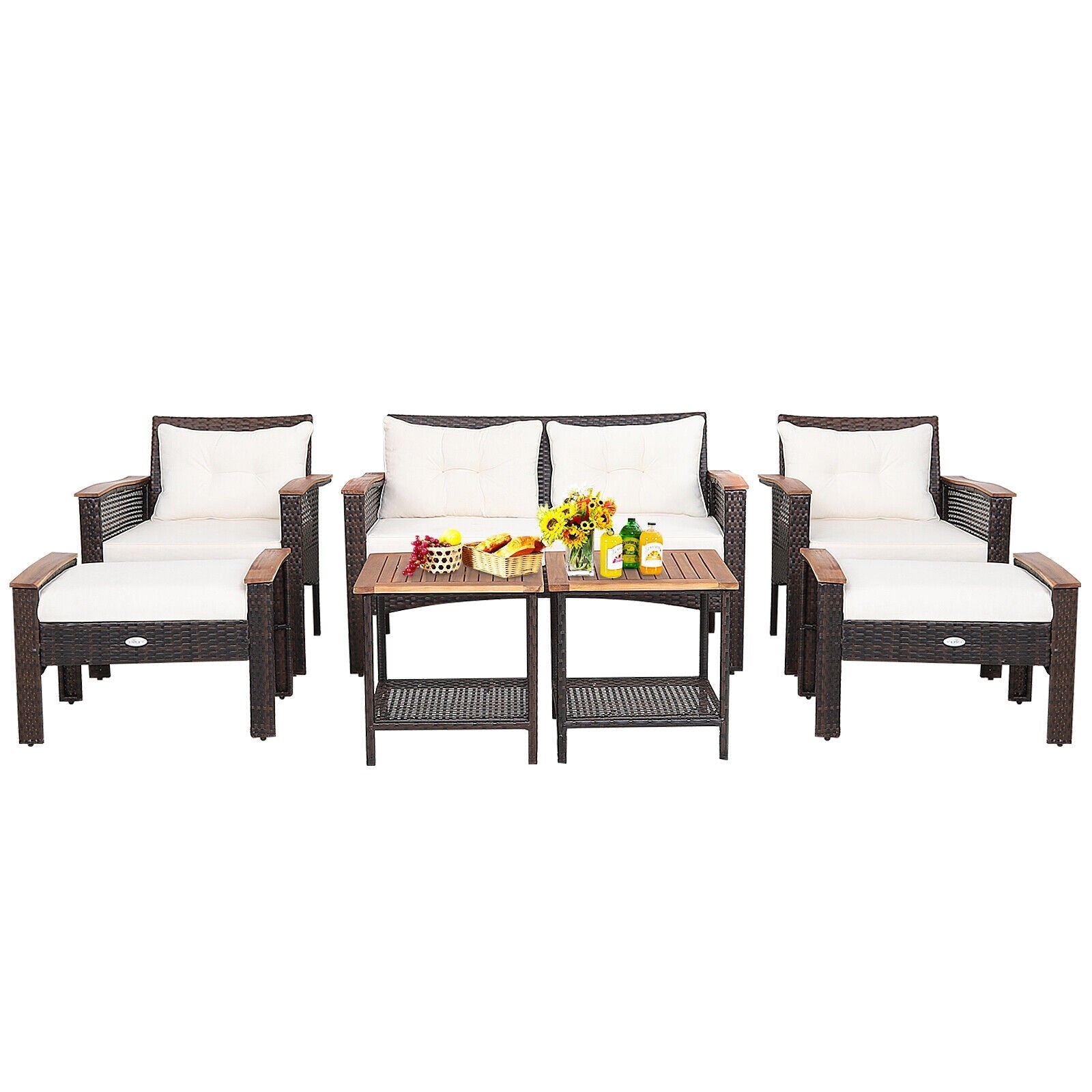Costway 7-Pc Patio Rattan Cushioned Conversation Set 02931568 New