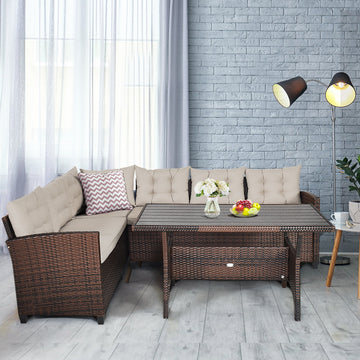 Costway 3-Piece Hand-Woven Rattan Outdoor Sofa Set with Dining Table 89705631 New