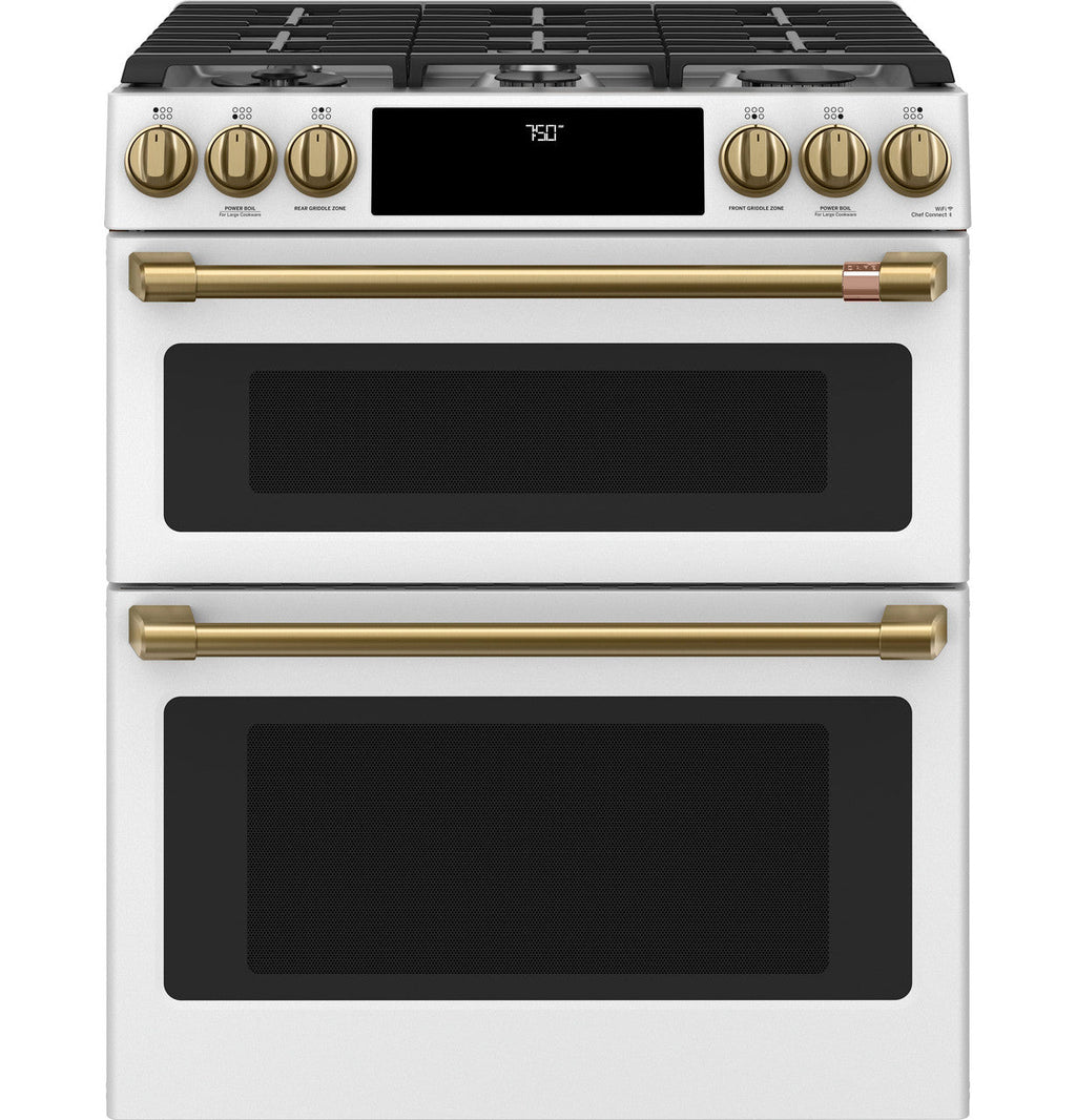 CAFÉ™ 30" Smart Slide-In, Front-Control, Gas Double-Oven Range with Convection