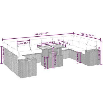 vidaXL Garden Sofa Set Grey PE rattan Large Modular Garden Sofa Set