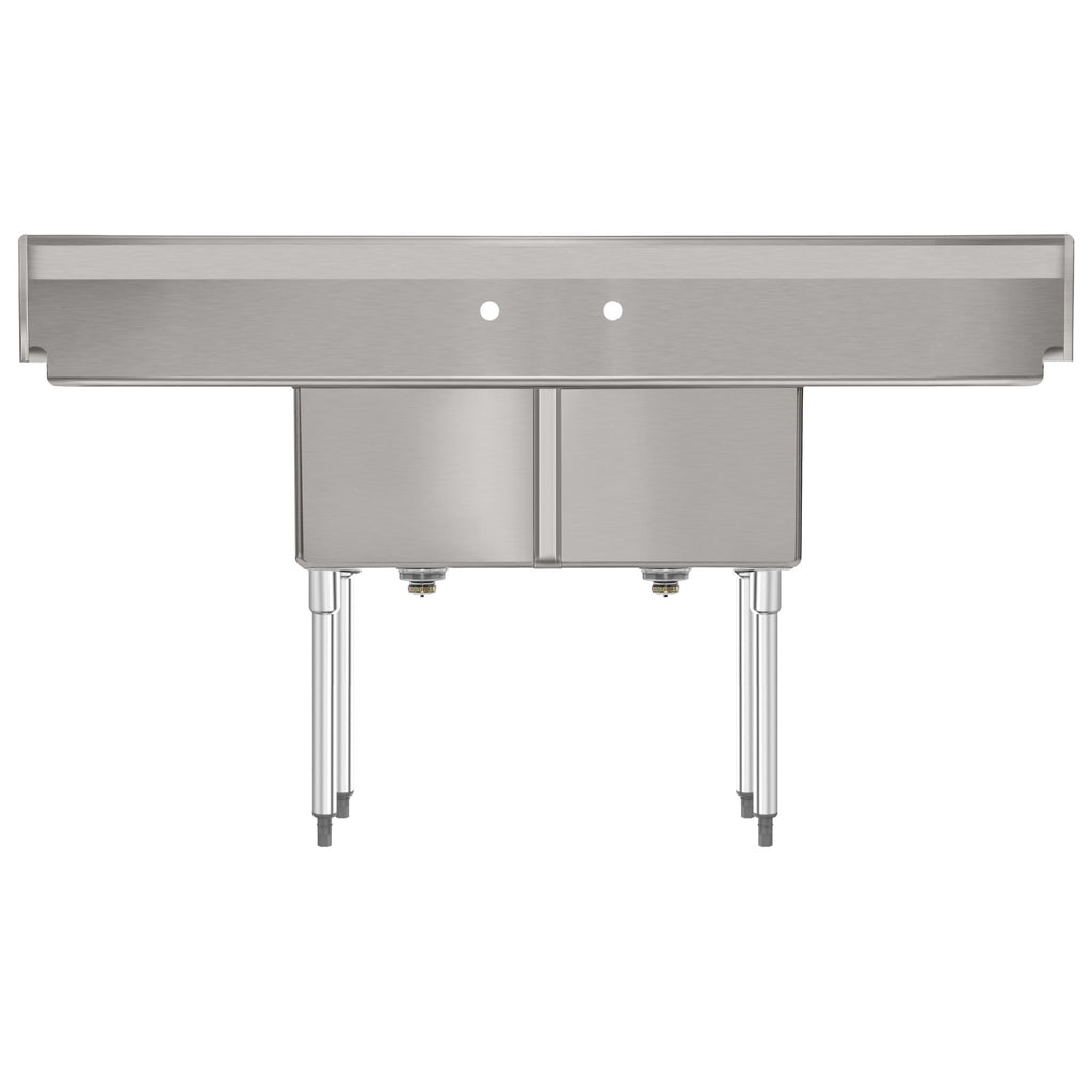 72 in. 18-Gauge 2-Compartment Commercial Sink with Backsplash and Dual 18 in. Drainboards, Bowl Dimensions 18"x18"x14" in Stainless-Steel
