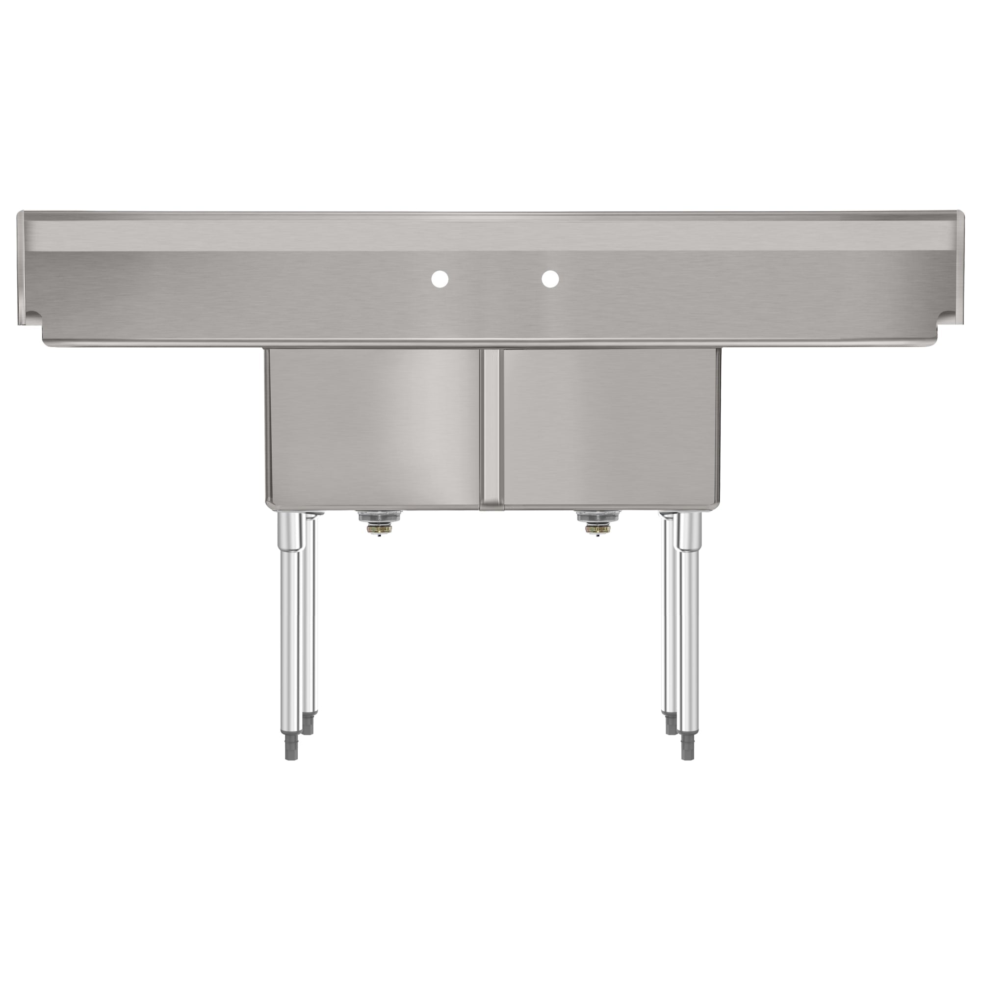 72 in. 18-Gauge 2-Compartment Commercial Sink with Backsplash and Dual 18 in. Drainboards, Bowl Dimensions 18"x18"x14" in Stainless-Steel