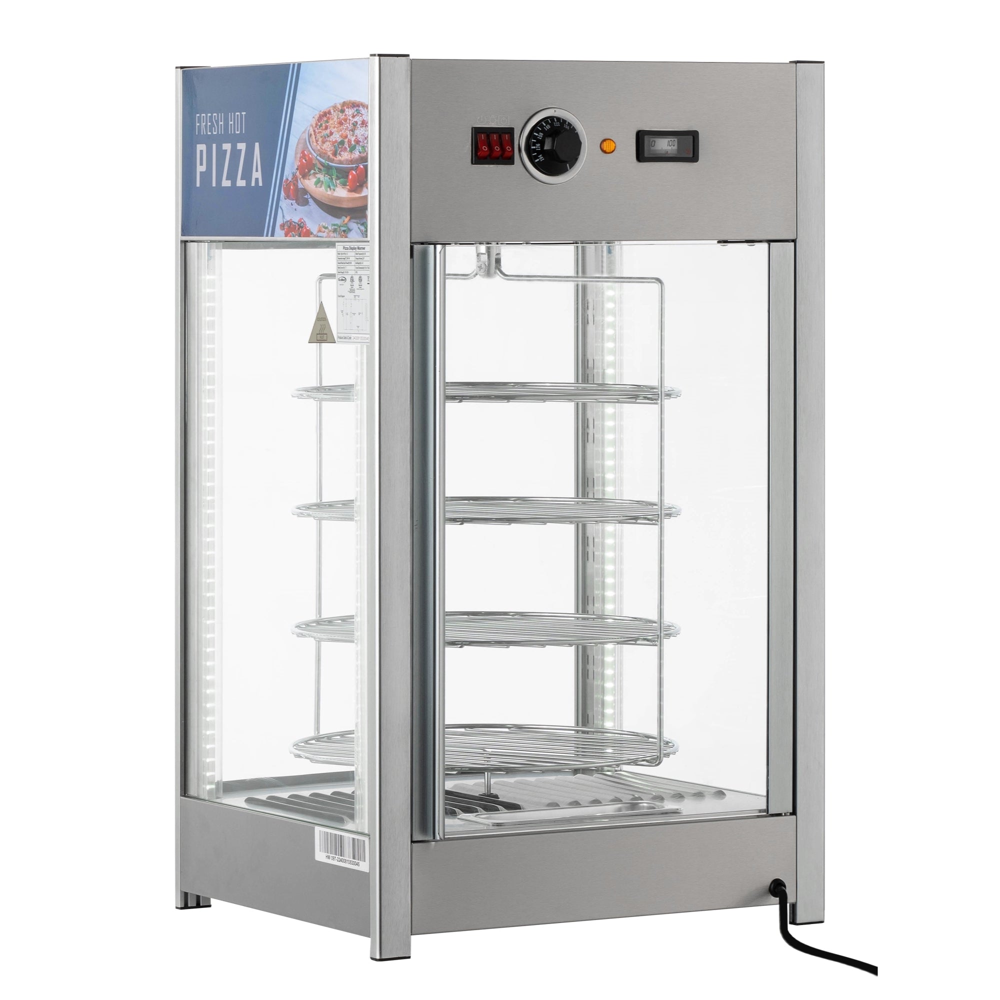 18 in. Commercial Pizza Display Warmer for 12 in. Pies with 4 Rotating Racks in Stainless-Steel