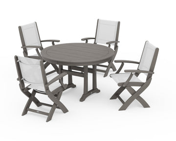 Coastal Folding Chair 5-Piece Round Dining Set with Trestle Legs