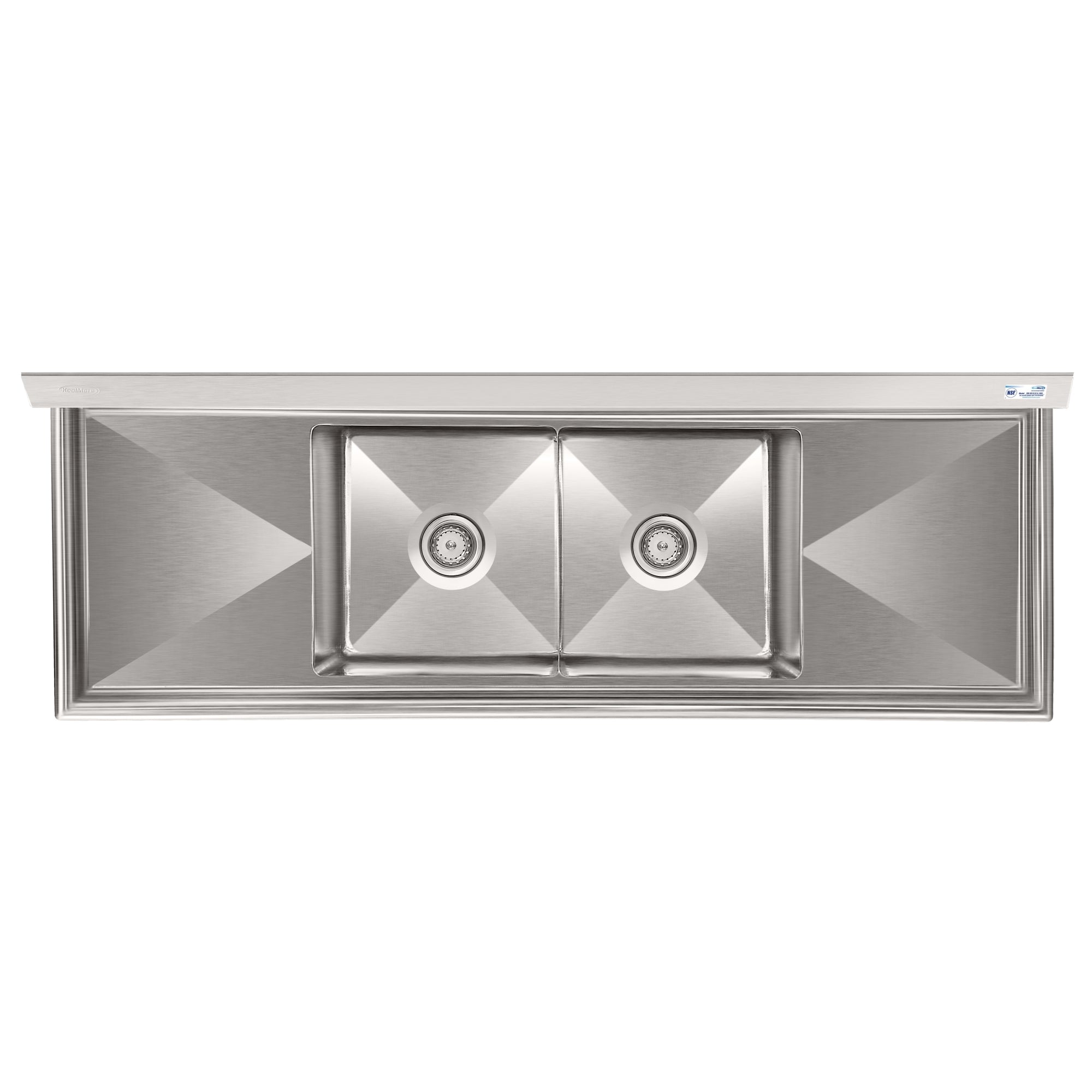72 in. 18-Gauge 2-Compartment Commercial Sink with Backsplash and Dual 18 in. Drainboards, Bowl Dimensions 18"x18"x14" in Stainless-Steel