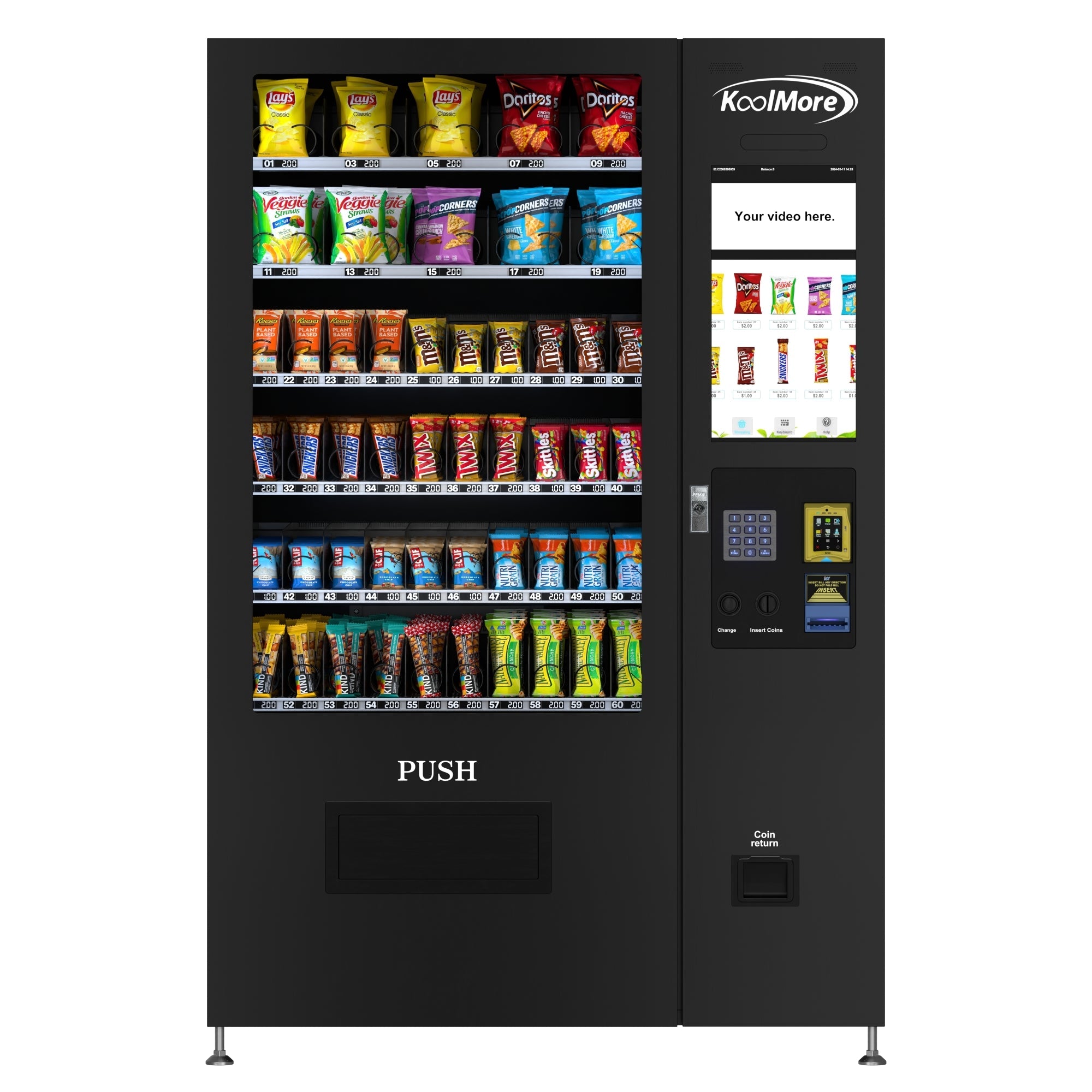 50 in. 60-Slot Snack Vending Machine with 22-inch Touch Screen, Credit Card Reader and Bill Acceptor in Black, Non-Refrigerated
