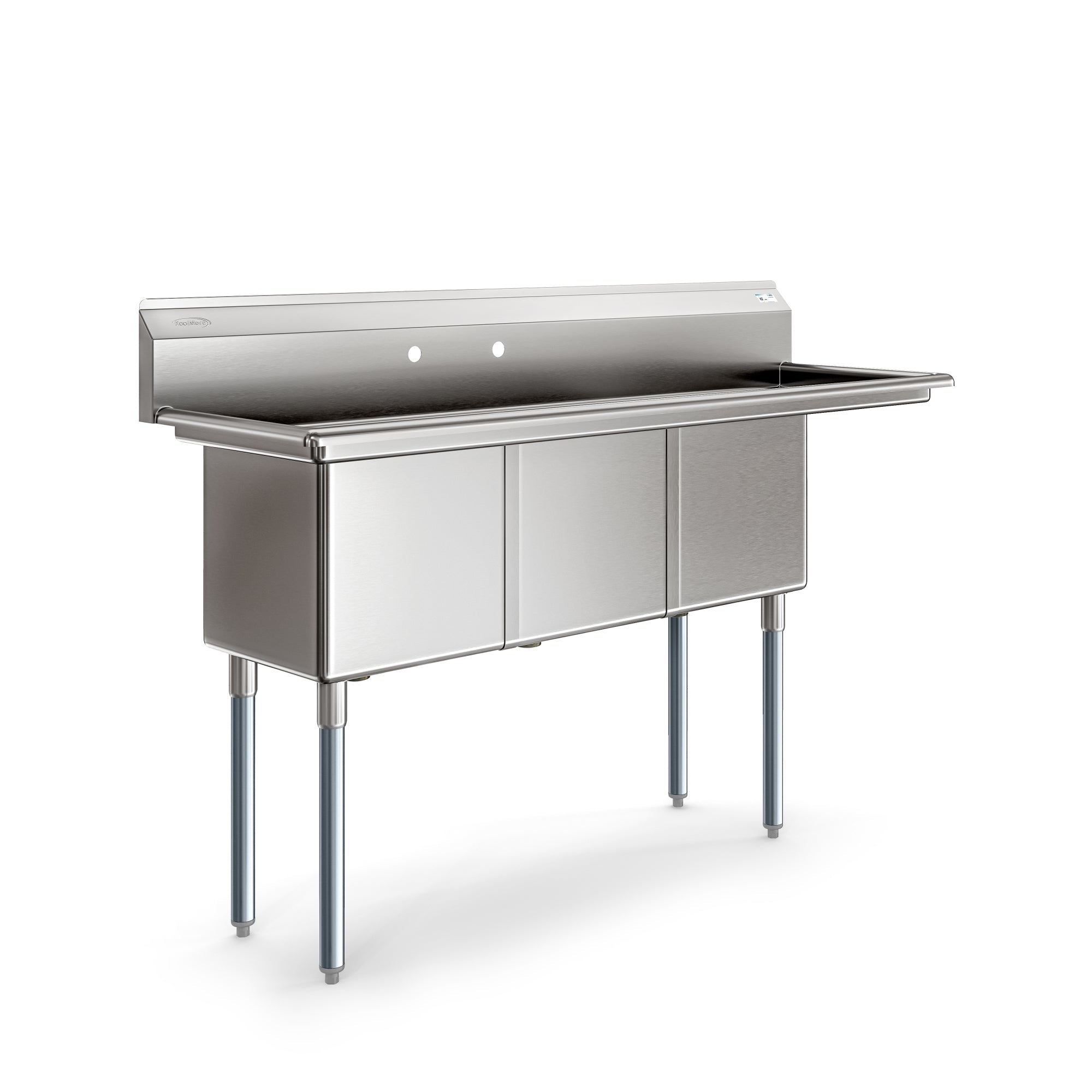 63 in. Three Compartment Commercial Sink, Bowl Size 15x15x14, Stainless-Steel 16 Gauge with Right Drainboard