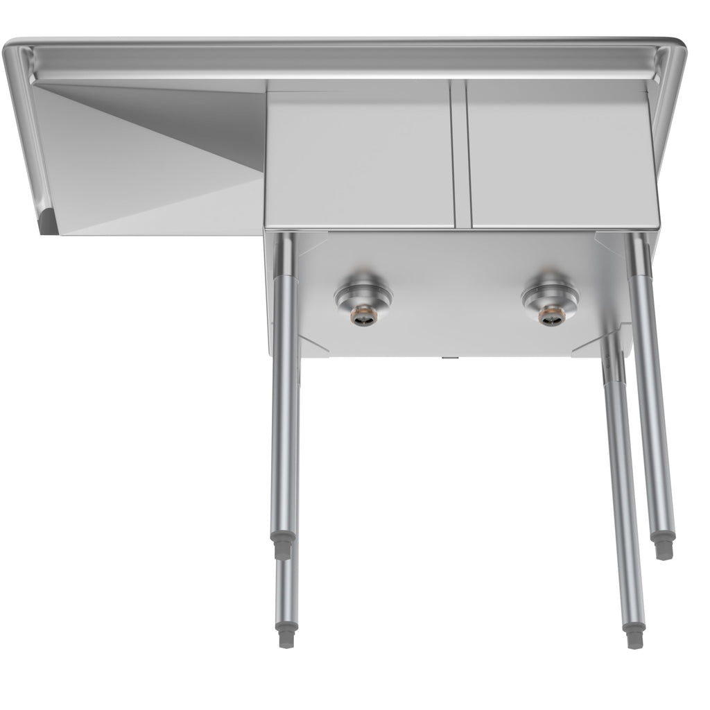 43 in. Two Compartment Stainless Steel Commercial Sink with Drainboard, Bowl Size 12"x 16"x 10"