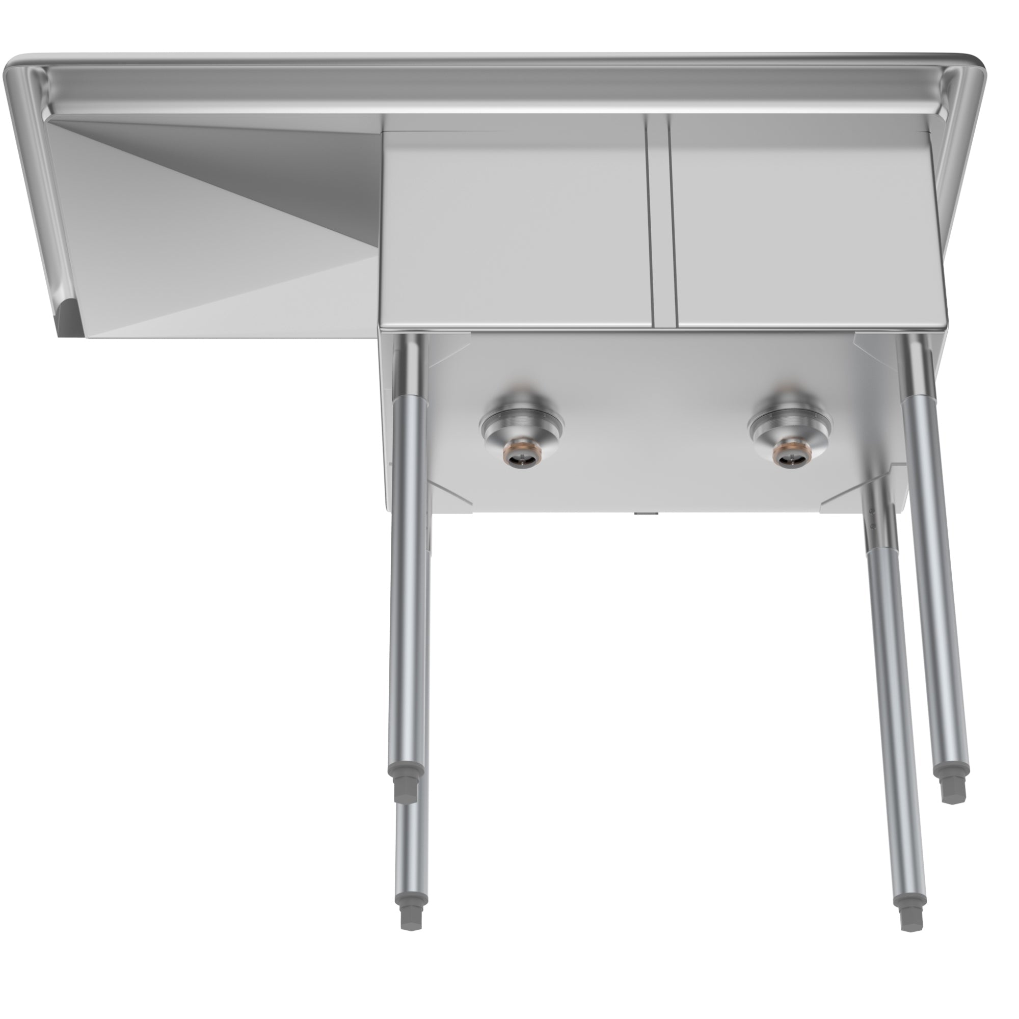 43 in. Two Compartment Stainless Steel Commercial Sink with Drainboard, Bowl Size 12"x 16"x 10"