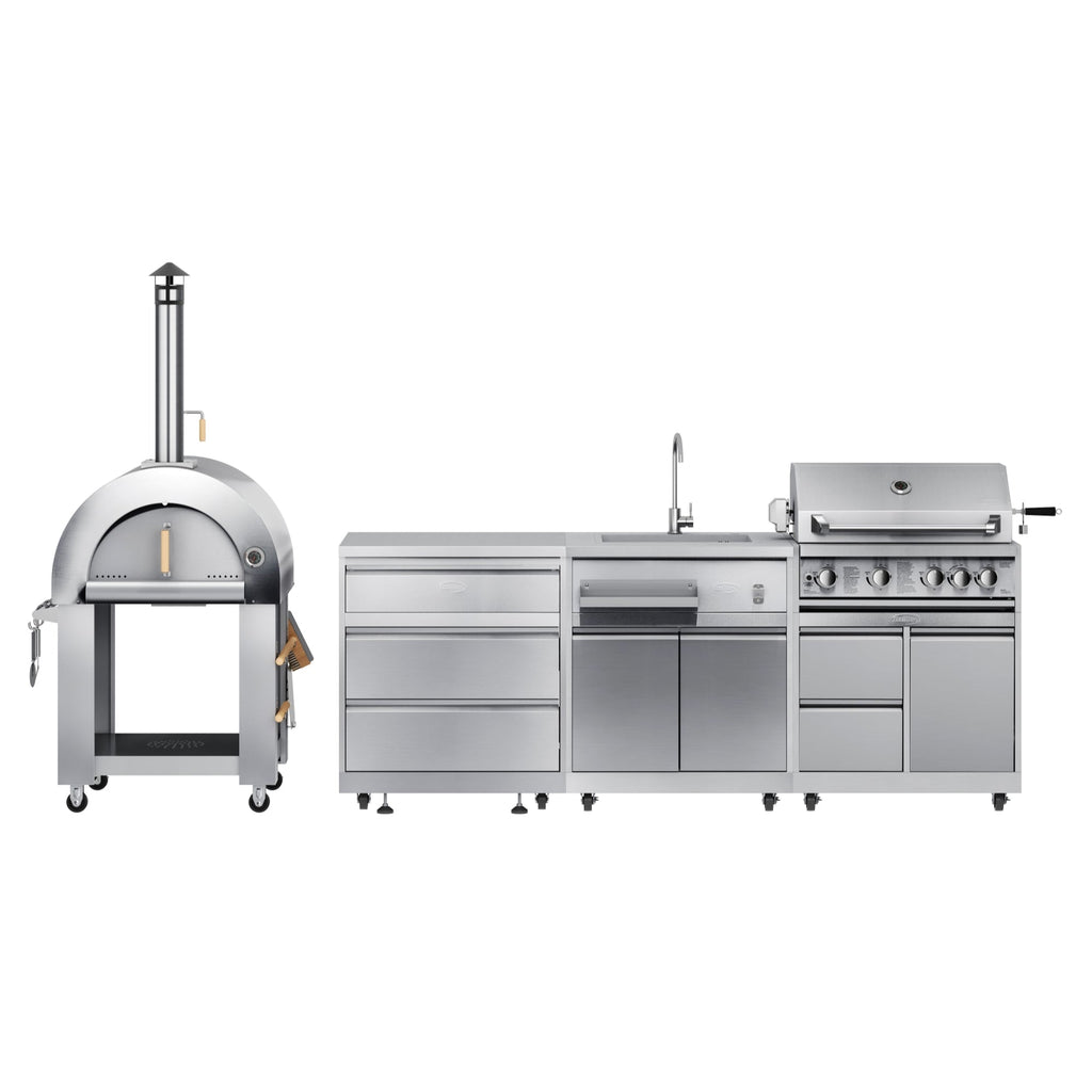 KoolMore Outdoor Kitchen Series Modular Kitchen with a Wood fire Pizza Oven, 3 Drawer Cabinet,  Sink, 30 in. BBQ Grill and Cabinet in Stainless-Steel