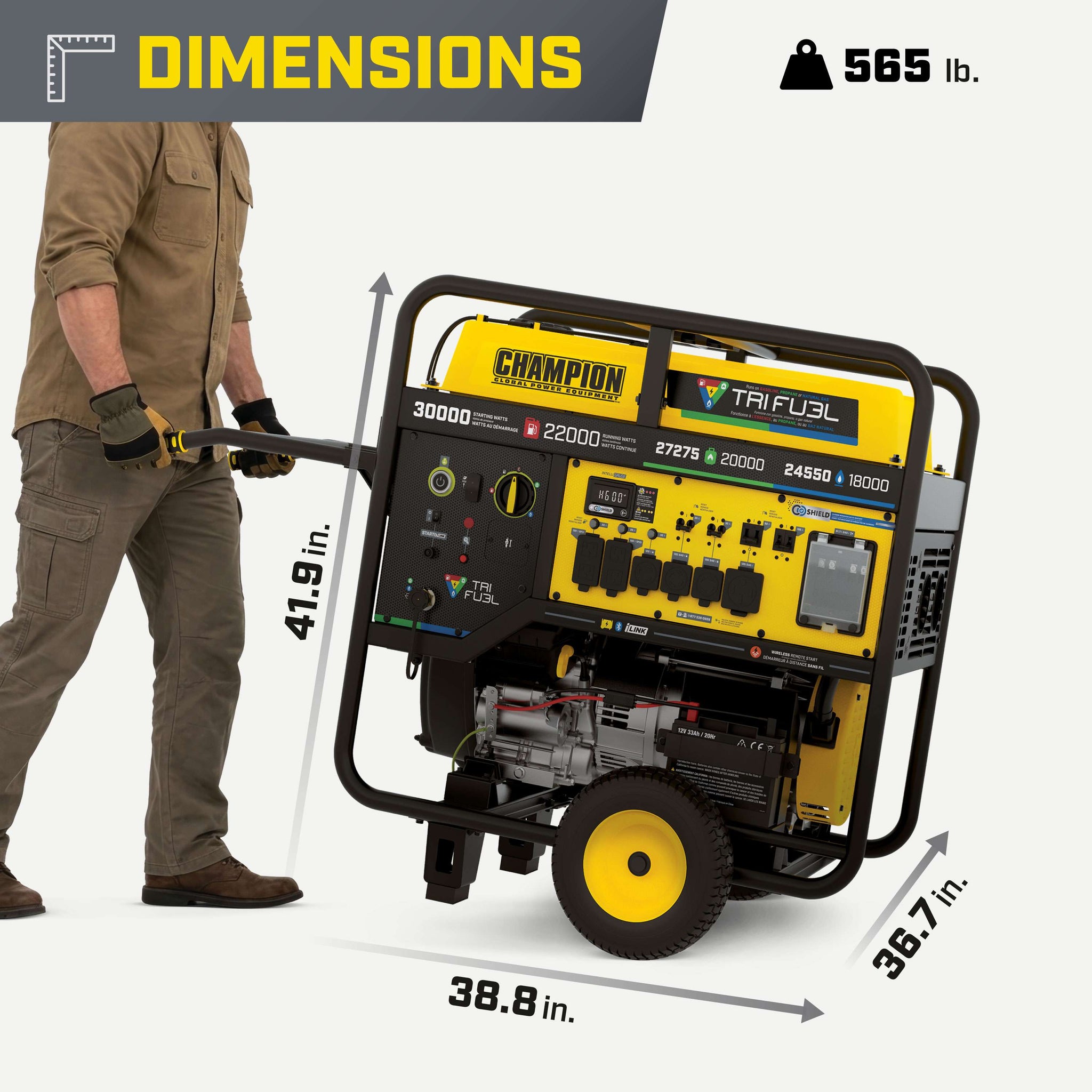 Champion 201434 22000W/30000W Generator Tri Fuel Gas Propane Natural Gas 50A CO Shield Remote Start CARB New