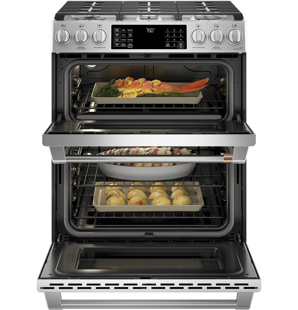 CAFÉ™ 30" Smart Slide-In, Front-Control, Gas Double-Oven Range with Convection
