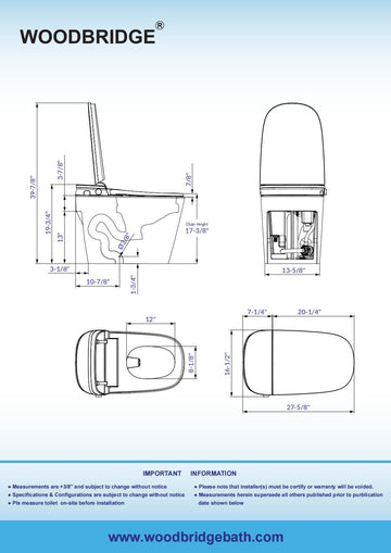 WOODBRIDGE B0930S Smart Bidet Toilet Dual Flush 1.1/1.6 GPF Auto Open/Close Heated Seat New