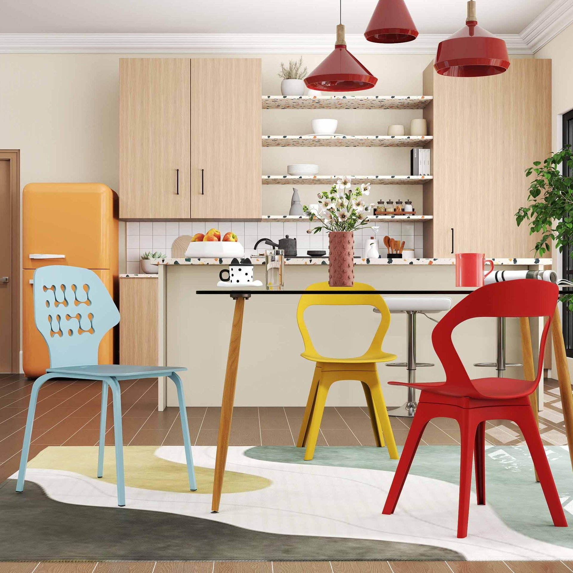 Costway 4-Piece Modern Glass Dining Table Set w/ Chairs, Bar Stools & Dresser 43214926 New