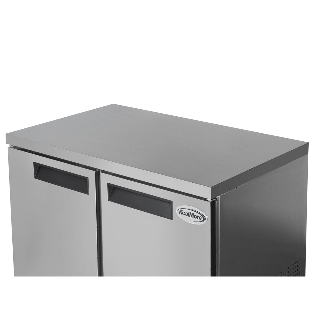 48 in. Two-Door Commercial Undercounter Freezer in Stainless Steel with Casters, ETL Listed
