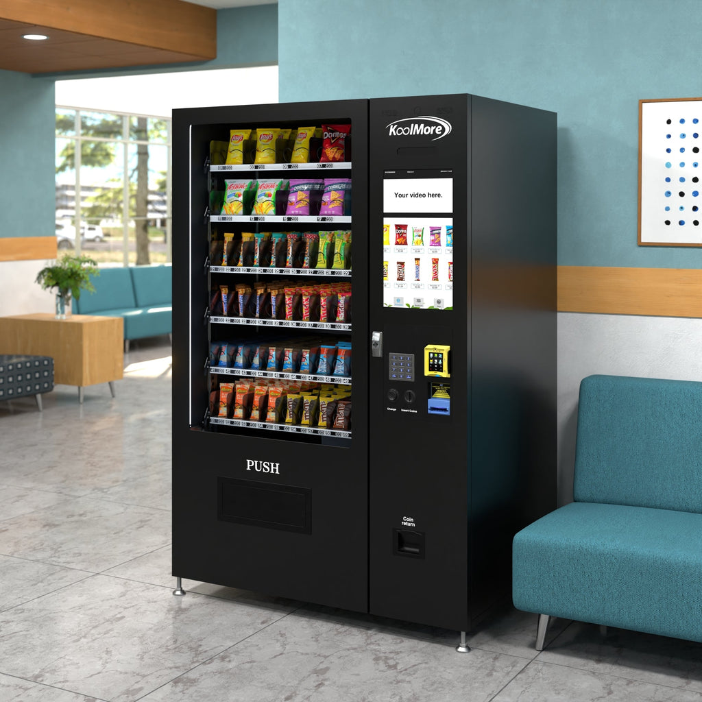 50 in. 60-Slot Snack Vending Machine with 22-inch Touch Screen, Credit Card Reader and Bill Acceptor in Black, Non-Refrigerated