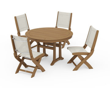 Coastal Folding Side Chair 5-Piece Round Dining Set With Trestle Legs