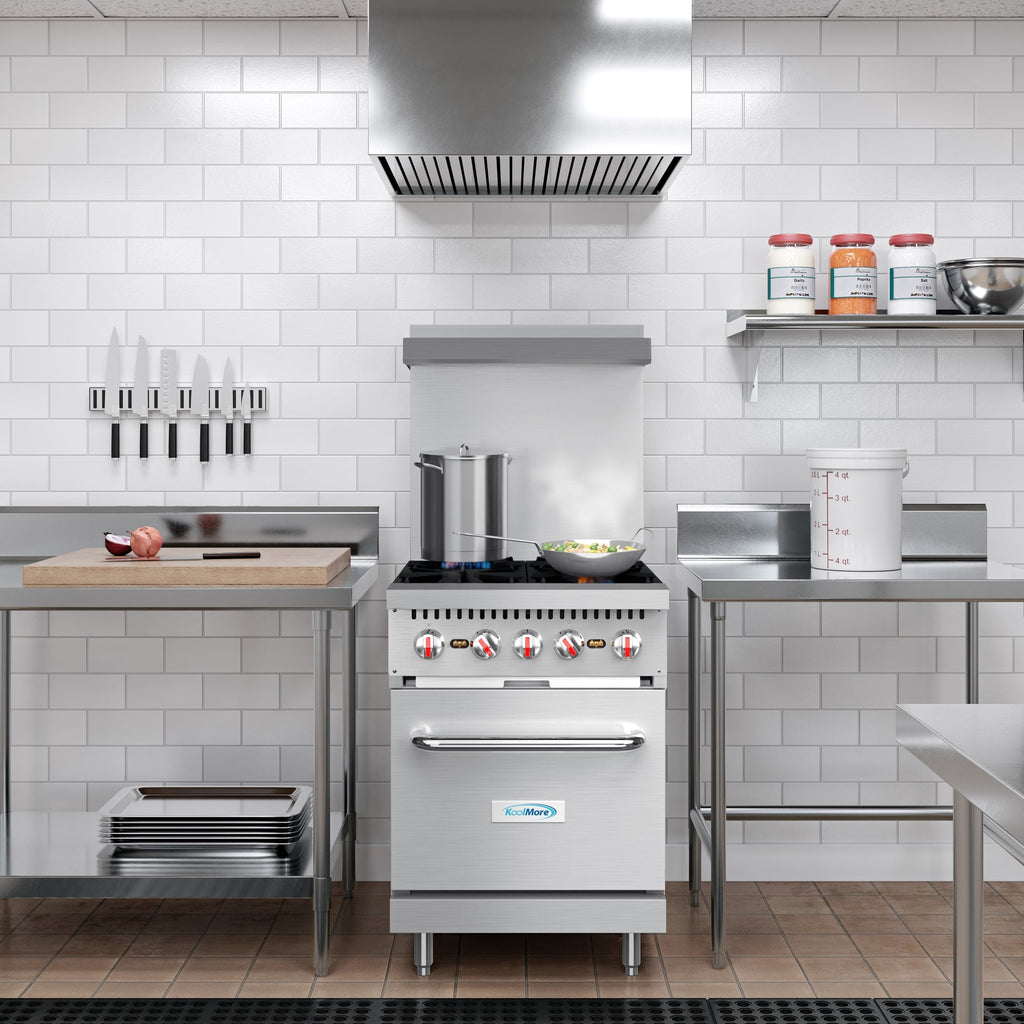 24 in. 4 Burner Commercial Natural Gas Range with Oven in Stainless-Steel