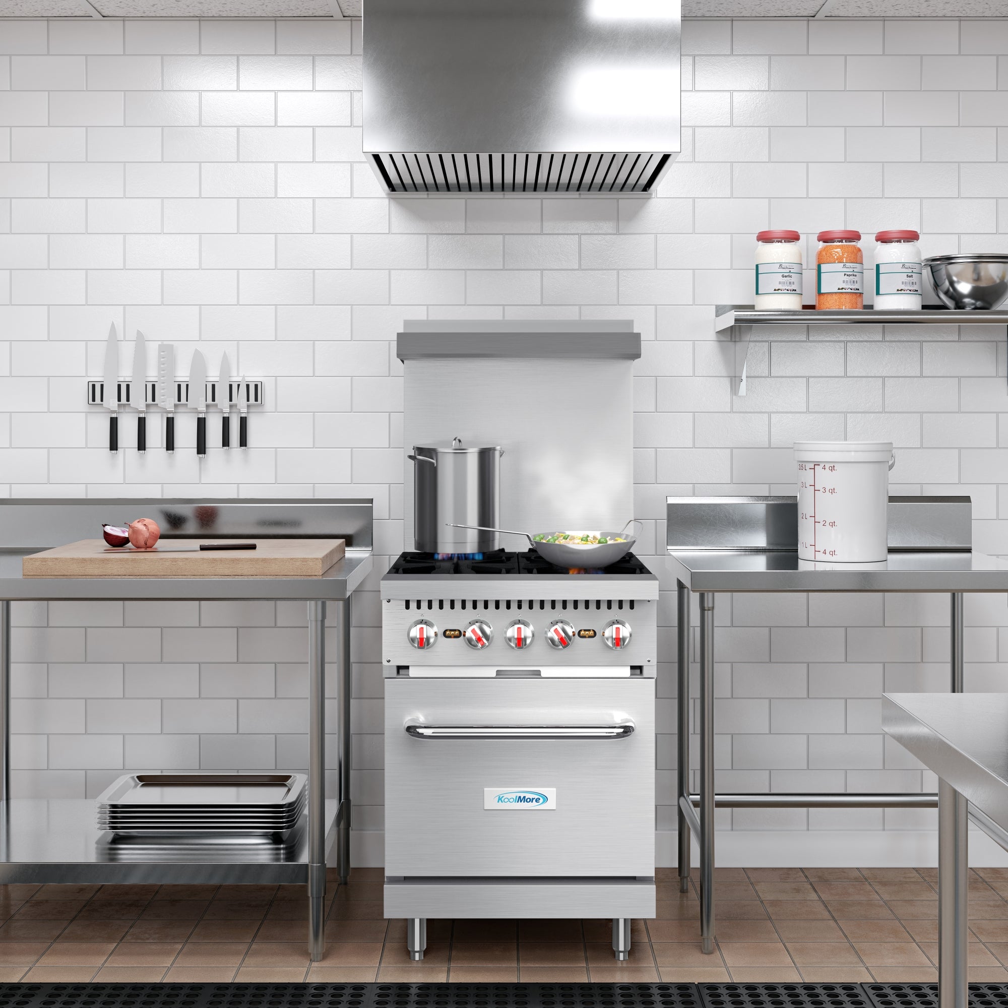 24 in. 4 Burner Commercial Natural Gas Range with Oven in Stainless-Steel