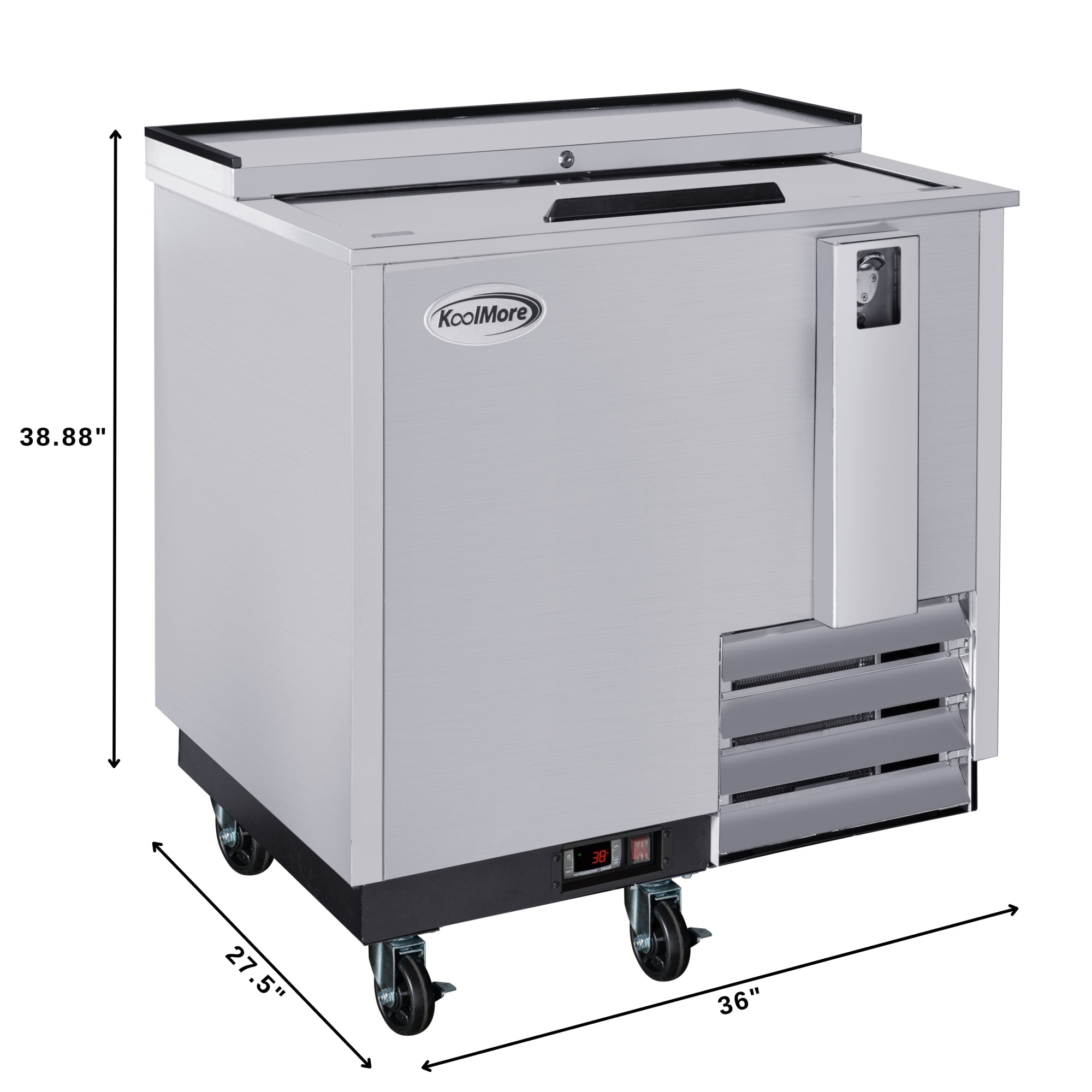 36 in. Commercial Bottle Cooler in Stainless-Steel with Built-In Opener, ETL Listed, 9 cu. ft.