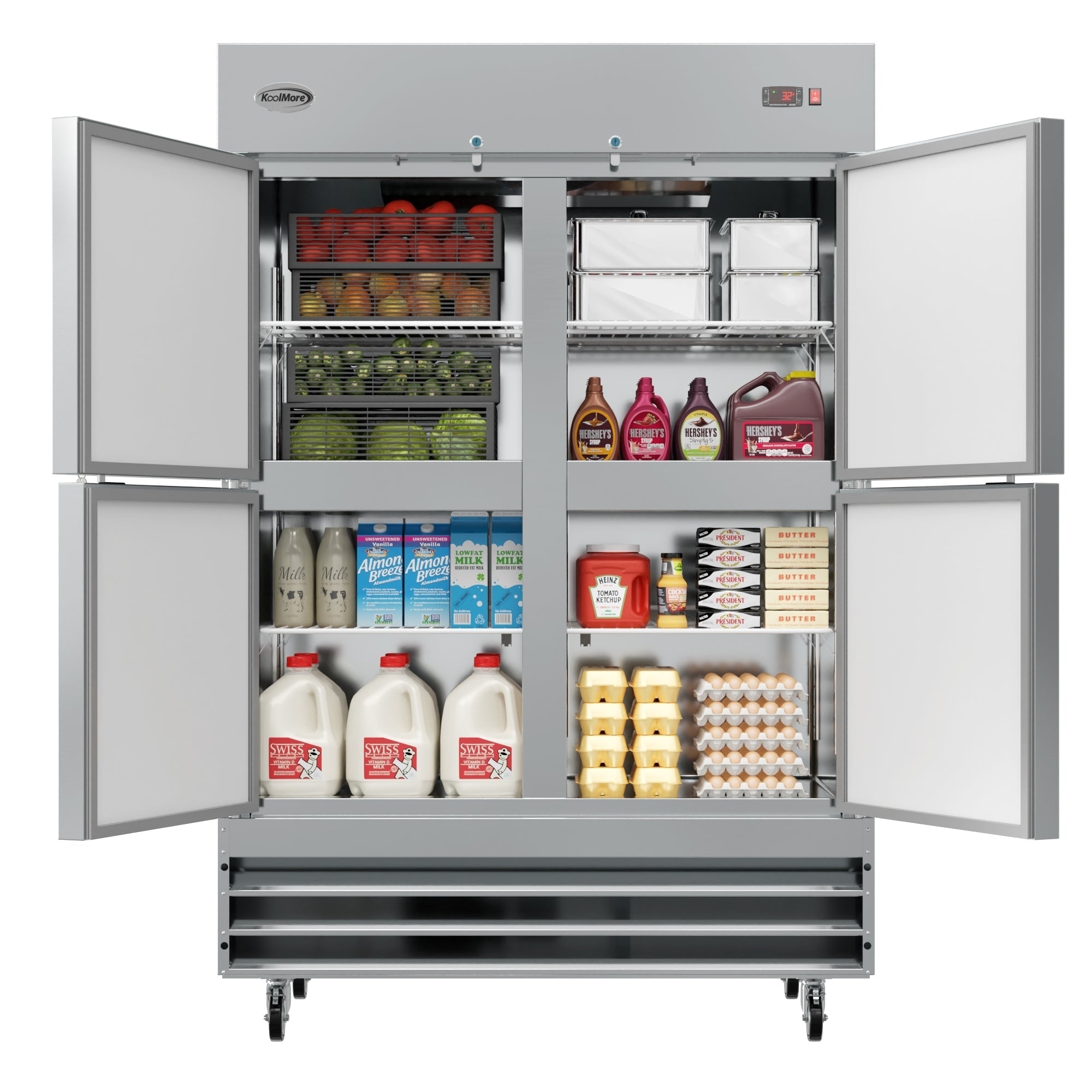 54 in. Commercial Stainless Steel Solid Half Door Reach-In Refrigerator 47 cu. ft.