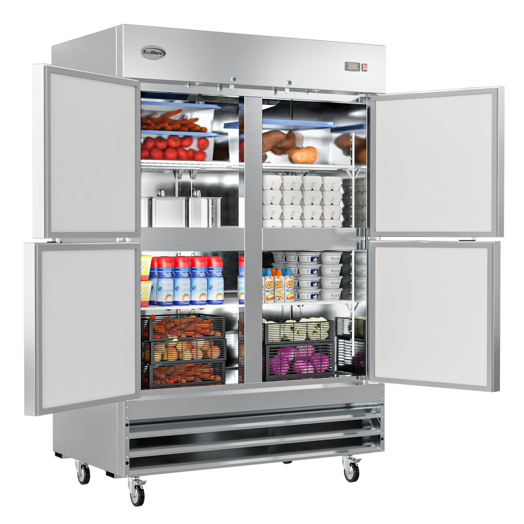 54 in. Commercial Stainless Steel Solid Half Door Reach-In Refrigerator 47 cu. ft.