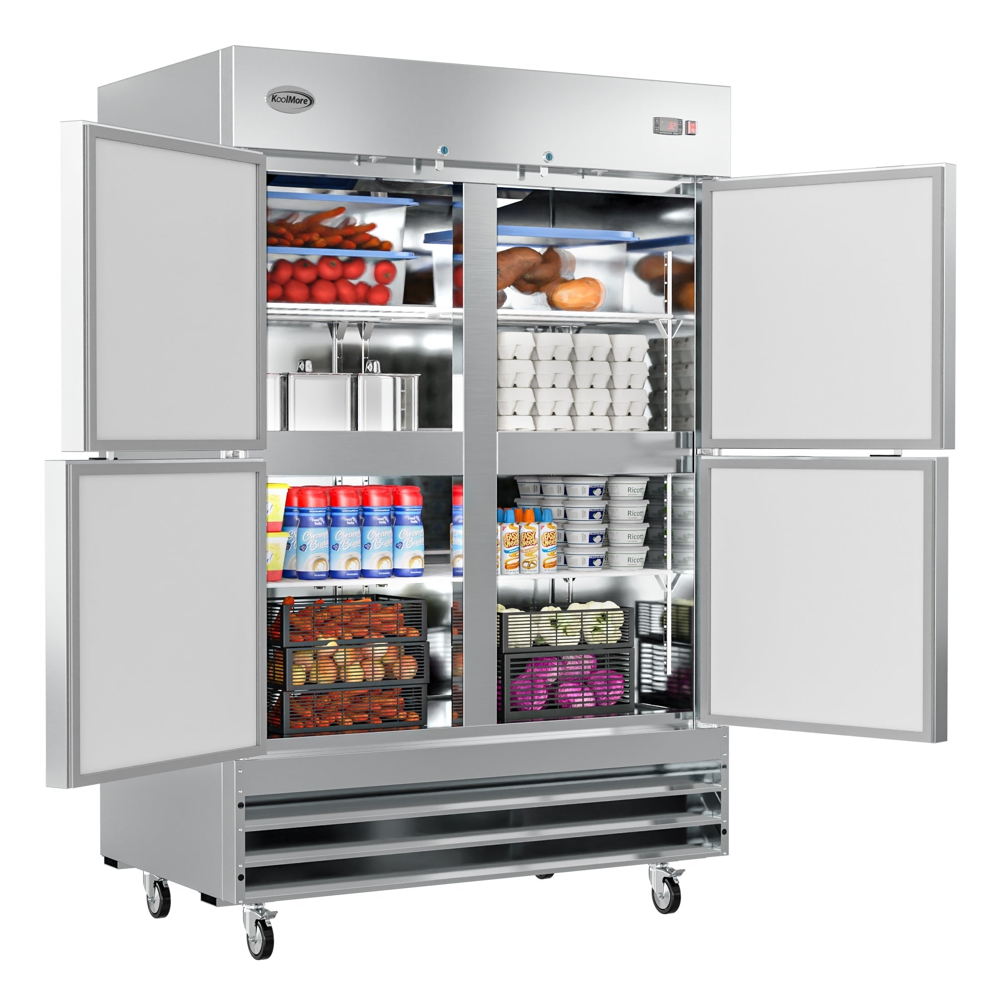 54 in. Commercial Stainless Steel Solid Half Door Reach-In Refrigerator 47 cu. ft.
