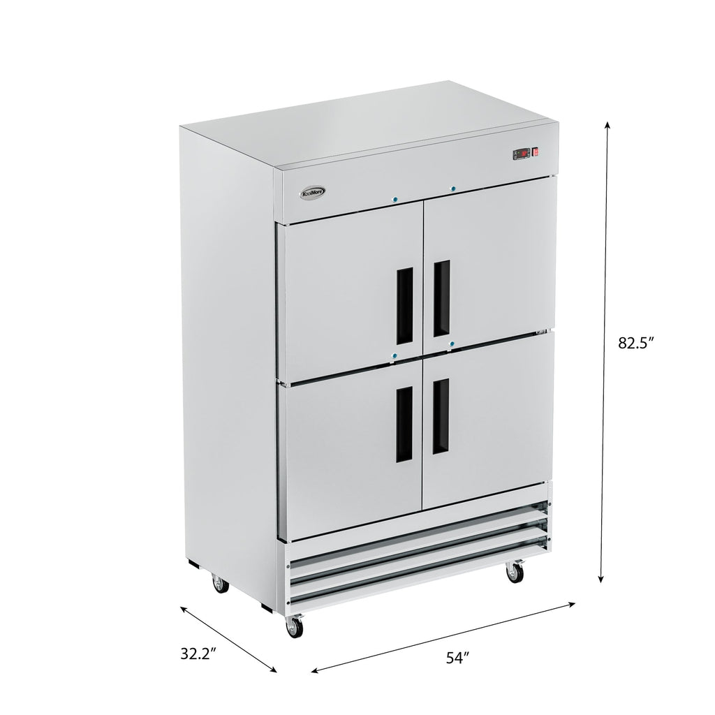 54 in. Commercial Stainless Steel Solid Half Door Reach-In Refrigerator 47 cu. ft.