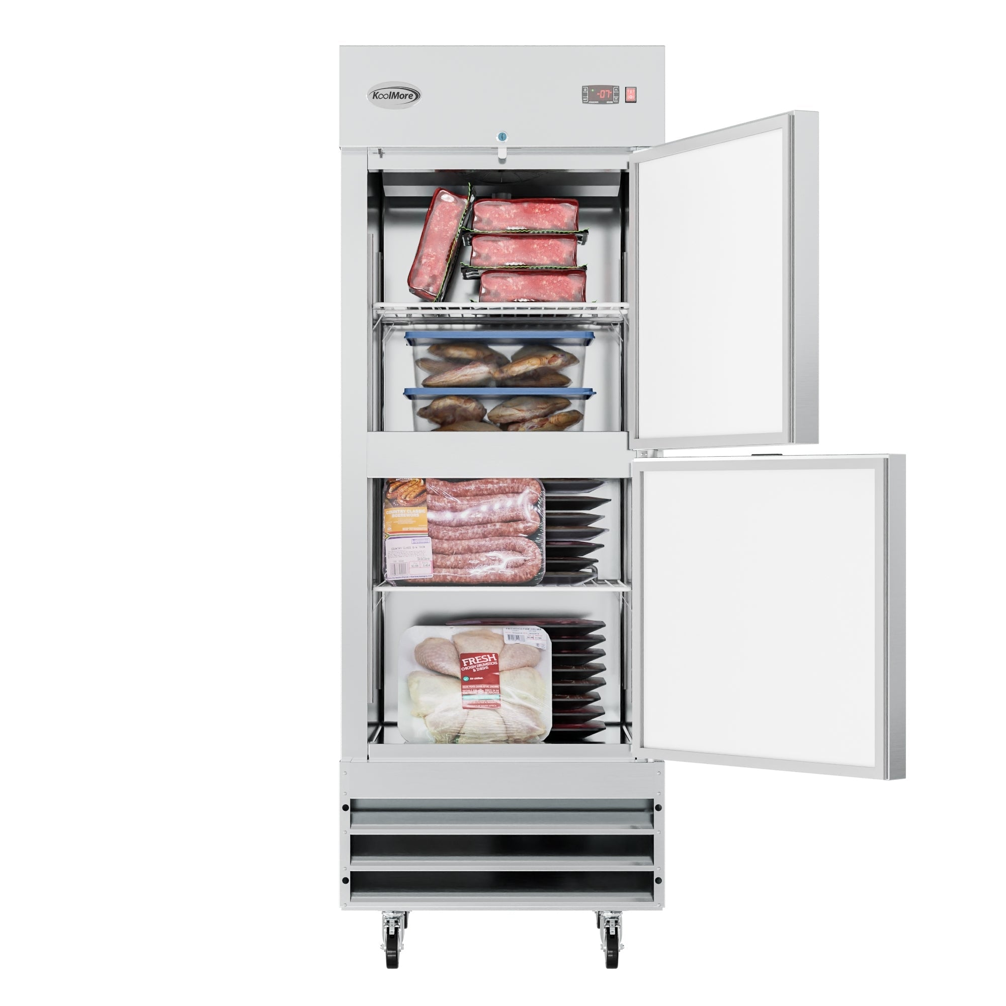 29 in. Commercial Stainless Steel Solid Half Door Reach-In Freezer 23 cu. ft.