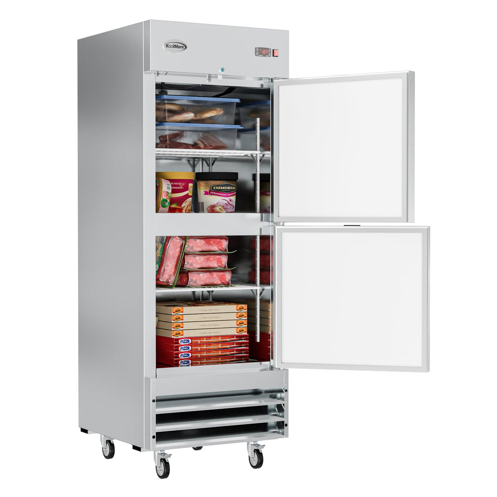 29 in. Commercial Stainless Steel Solid Half Door Reach-In Freezer 23 cu. ft.