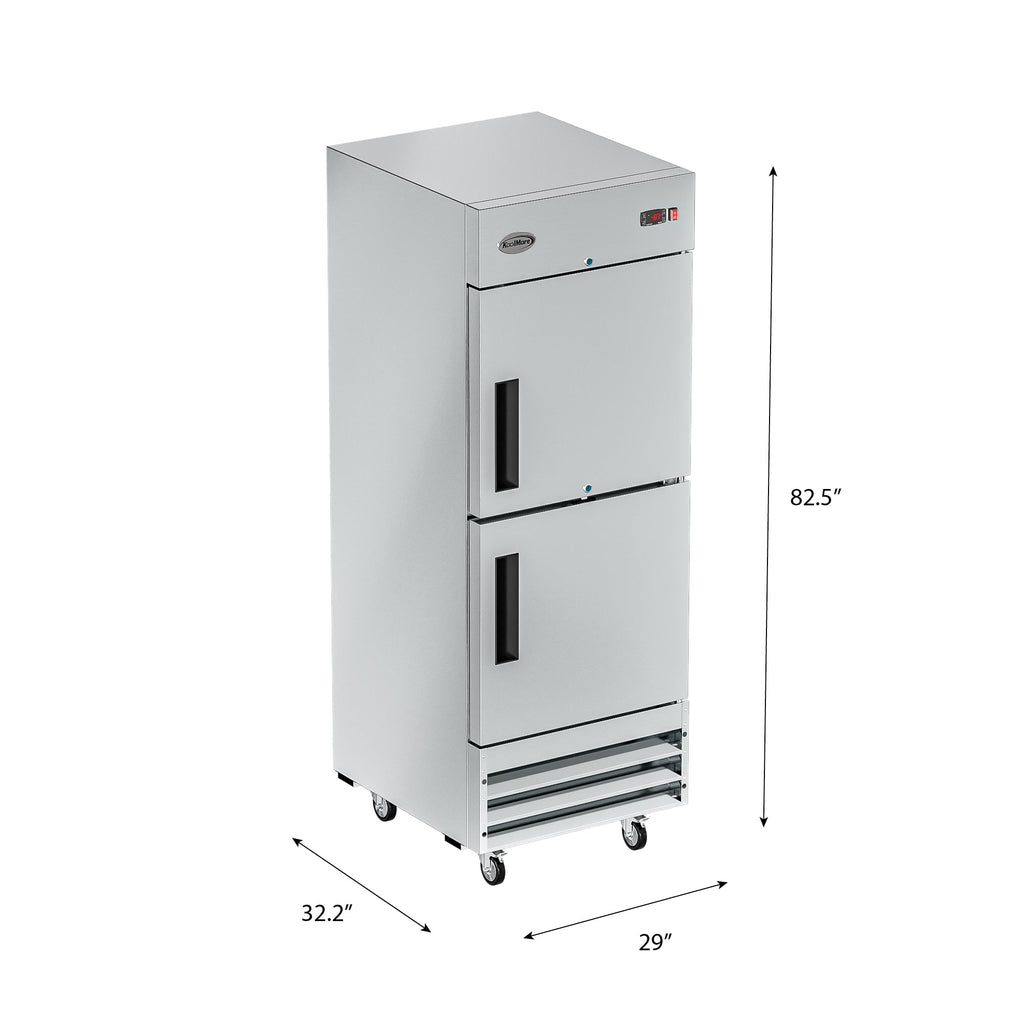 29 in. Commercial Stainless Steel Solid Half Door Reach-In Freezer 23 cu. ft.
